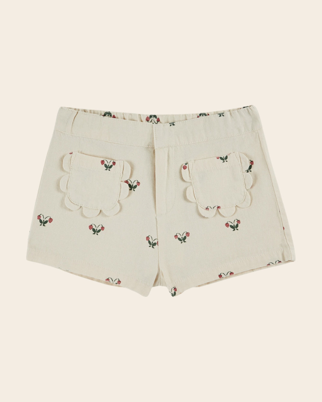 Short - Poches fleurs fraises écru