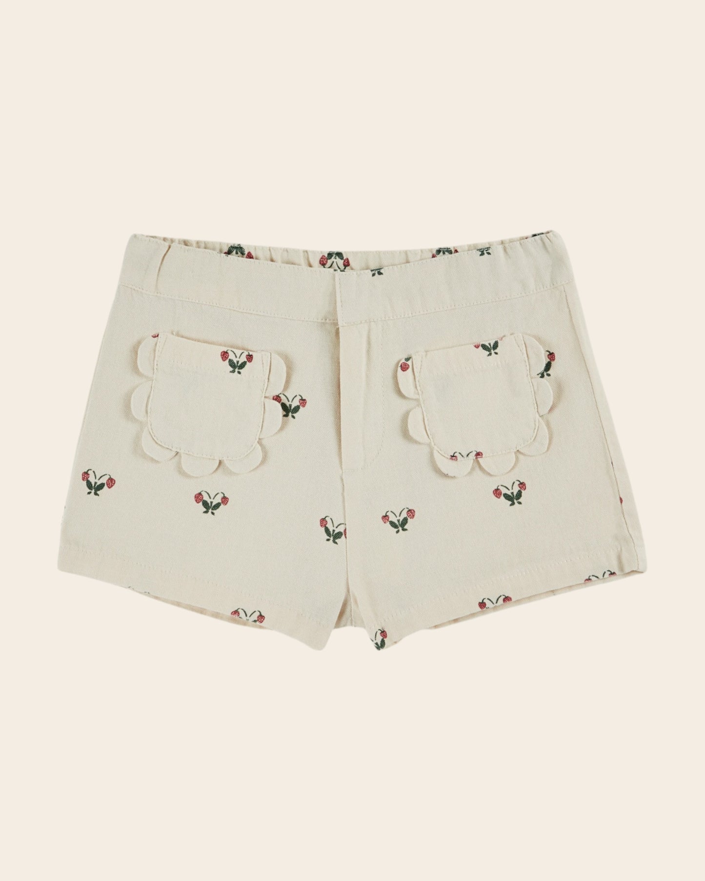 Short - Poches fleurs fraises écru
