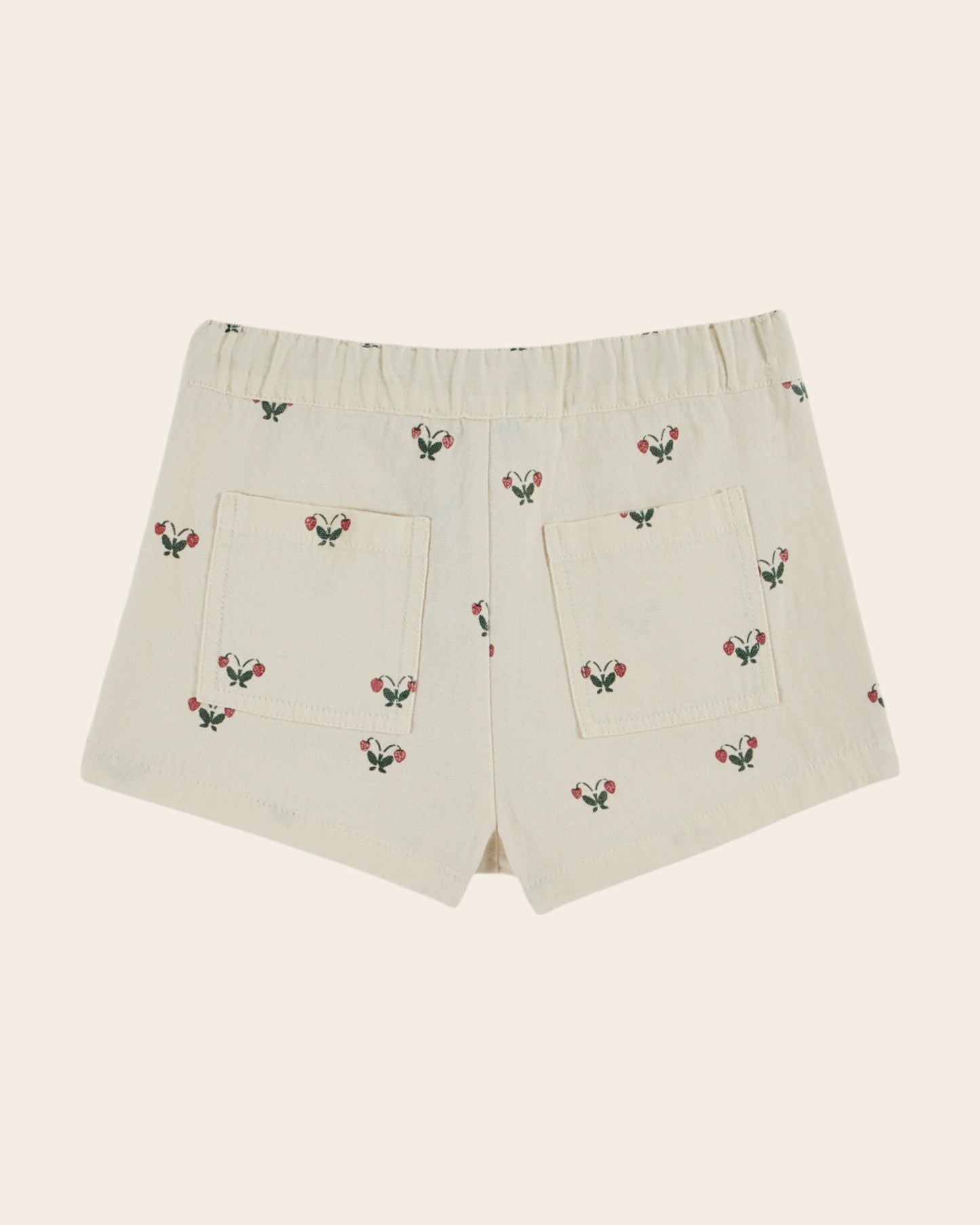 Short - Poches fleurs fraises écru