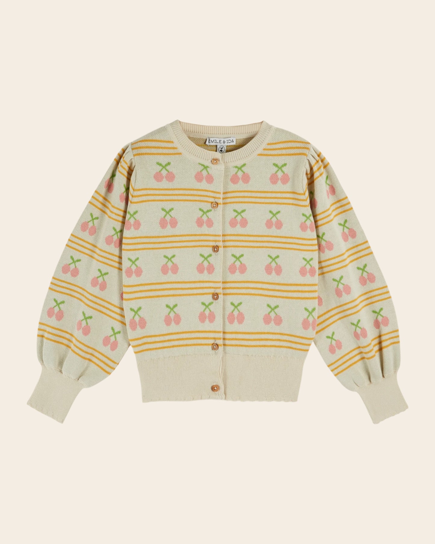 Cardigan - Jacquard cerises beige