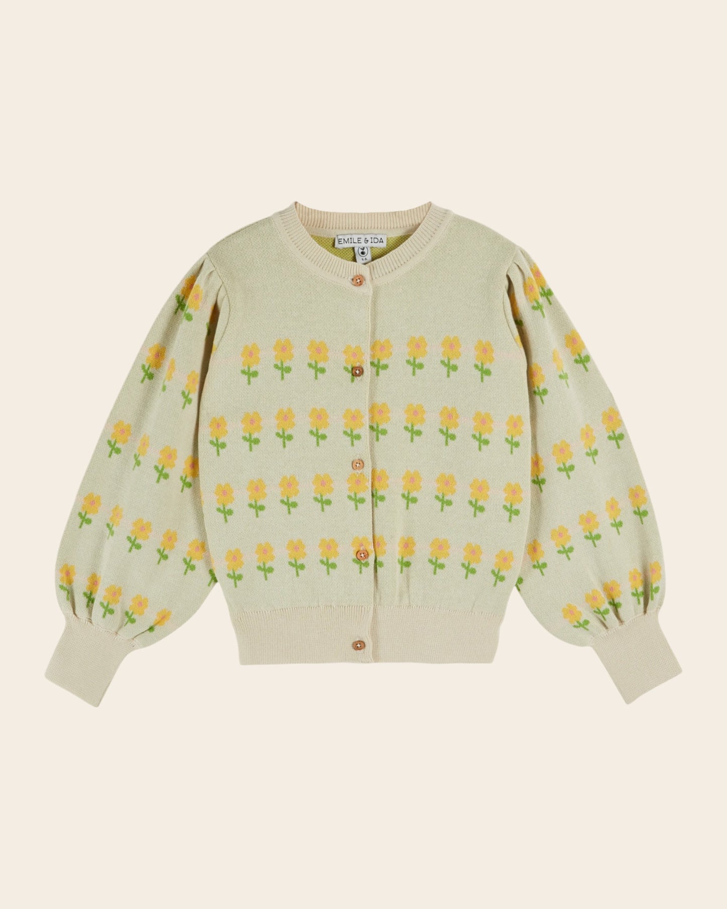 Cardigan - Jacquard fleurs beige