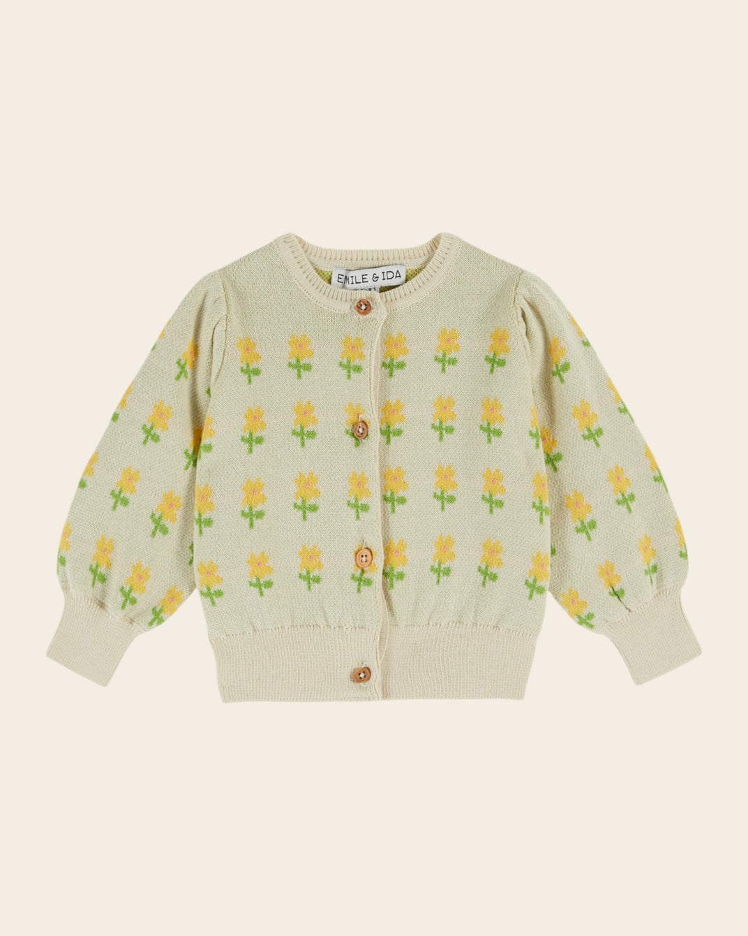 Cardigan - Jacquard fleurs beige