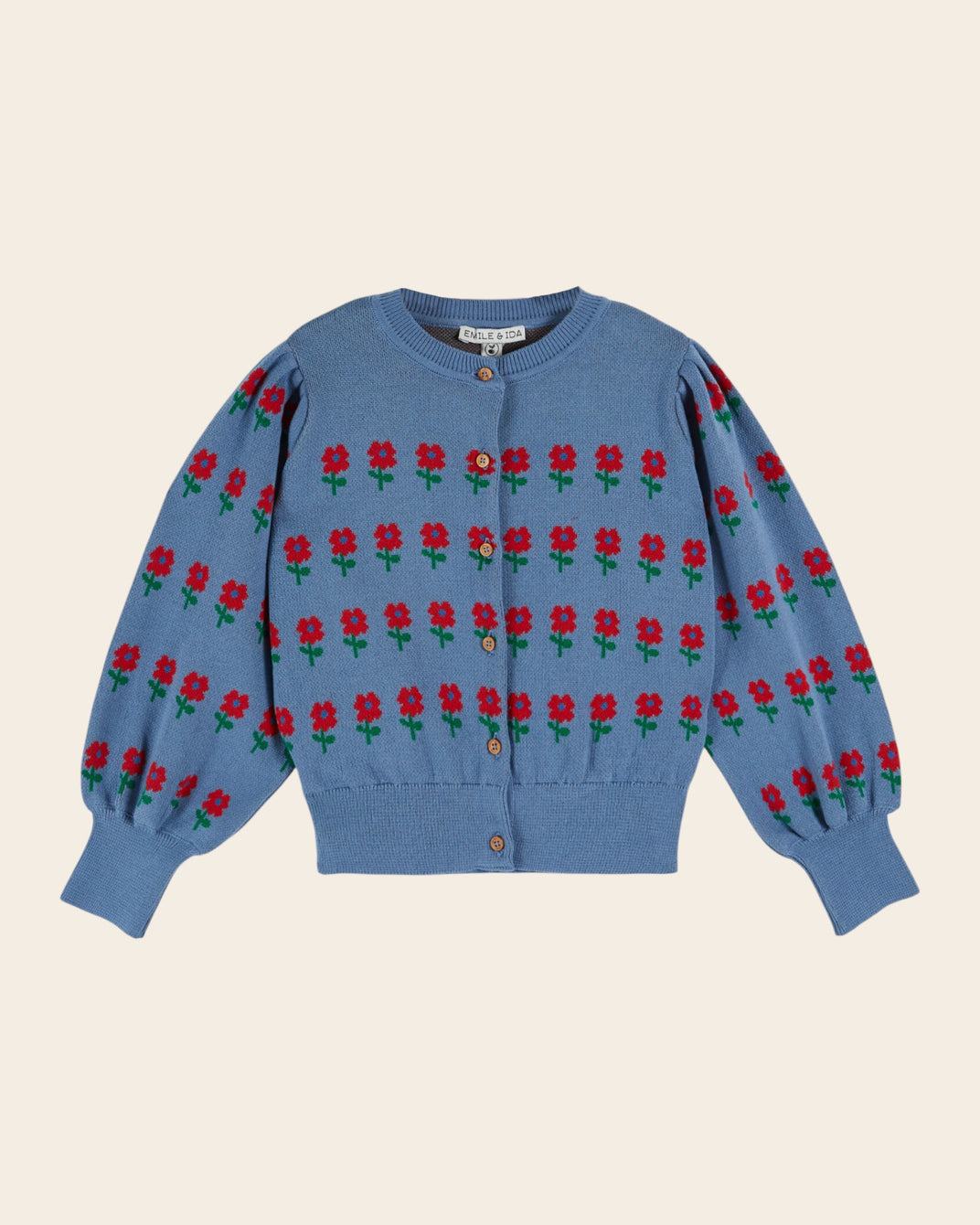 Cardigan - Jacquard fleurs bleu