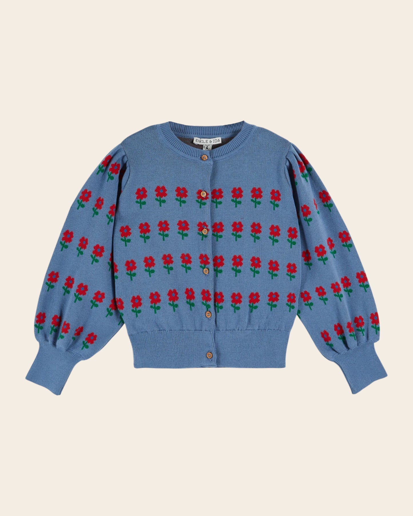 Cardigan - Jacquard fleurs bleu