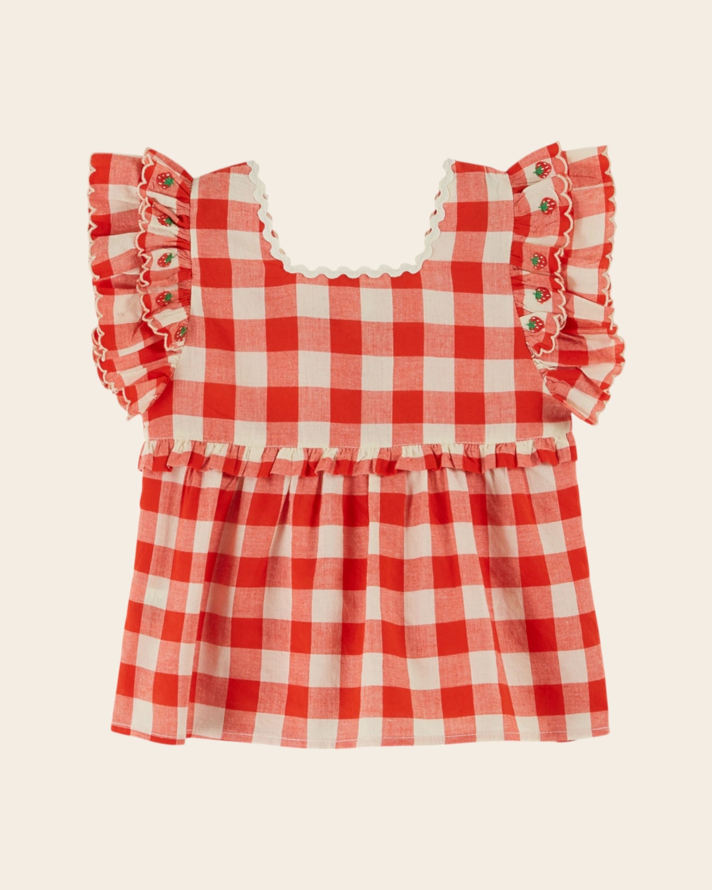 Blouse - Brodé vichy rouge
