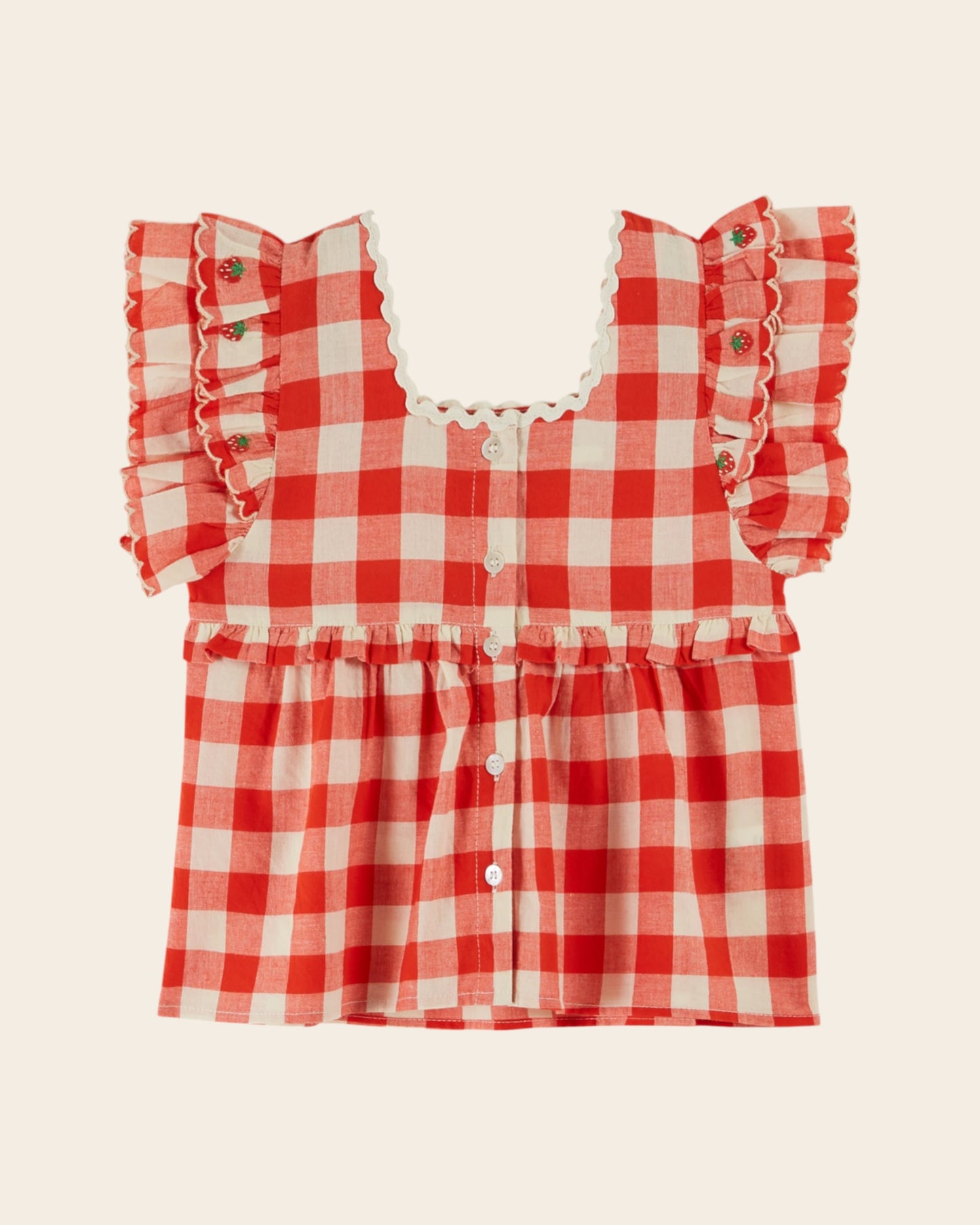 Blouse - Brodé vichy rouge