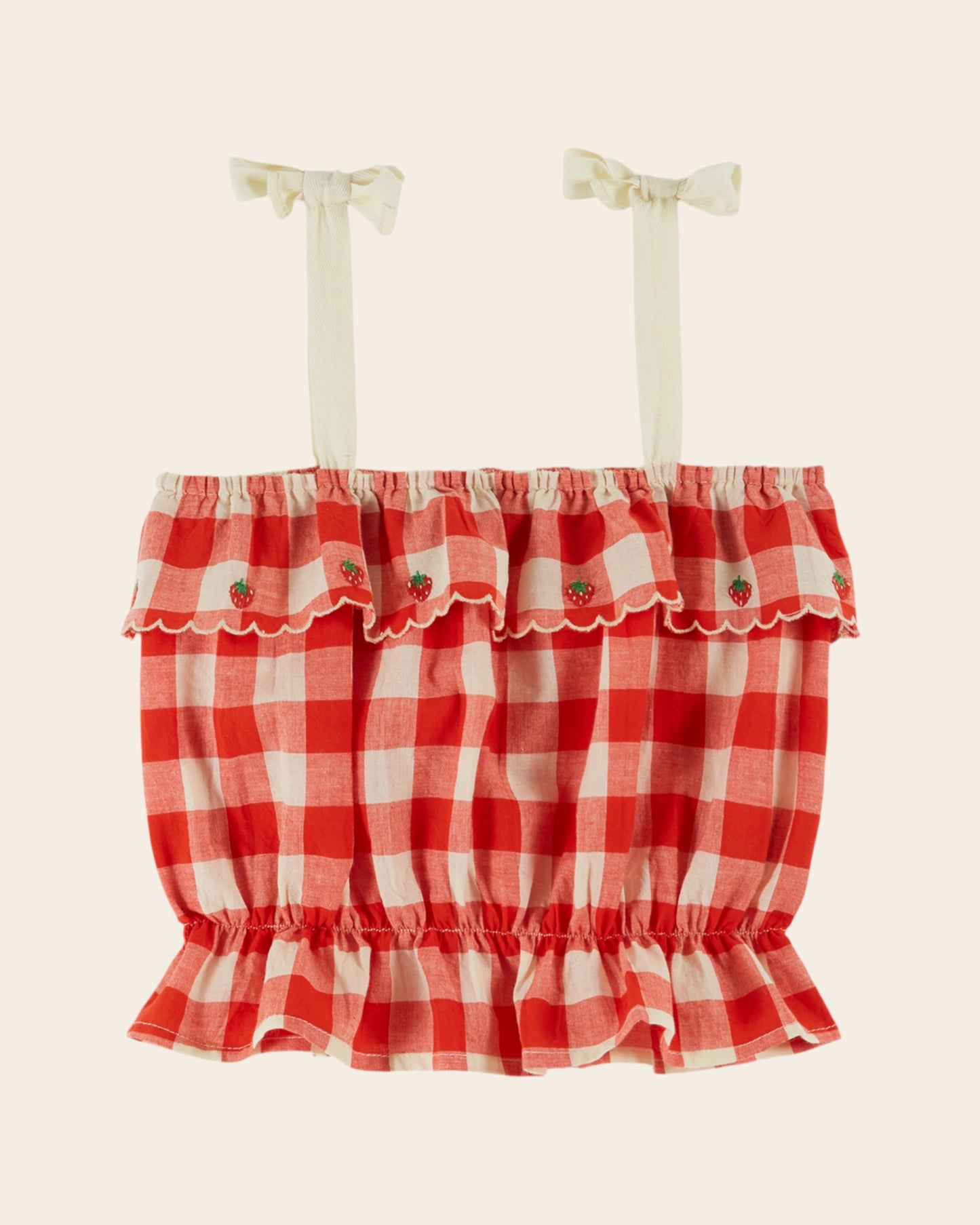 Top - Brodé vichy rouge