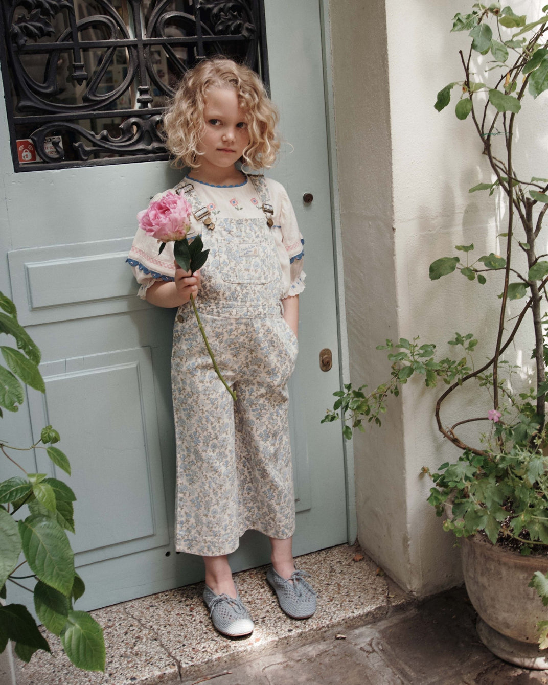 Salopette - Fleurs bleu