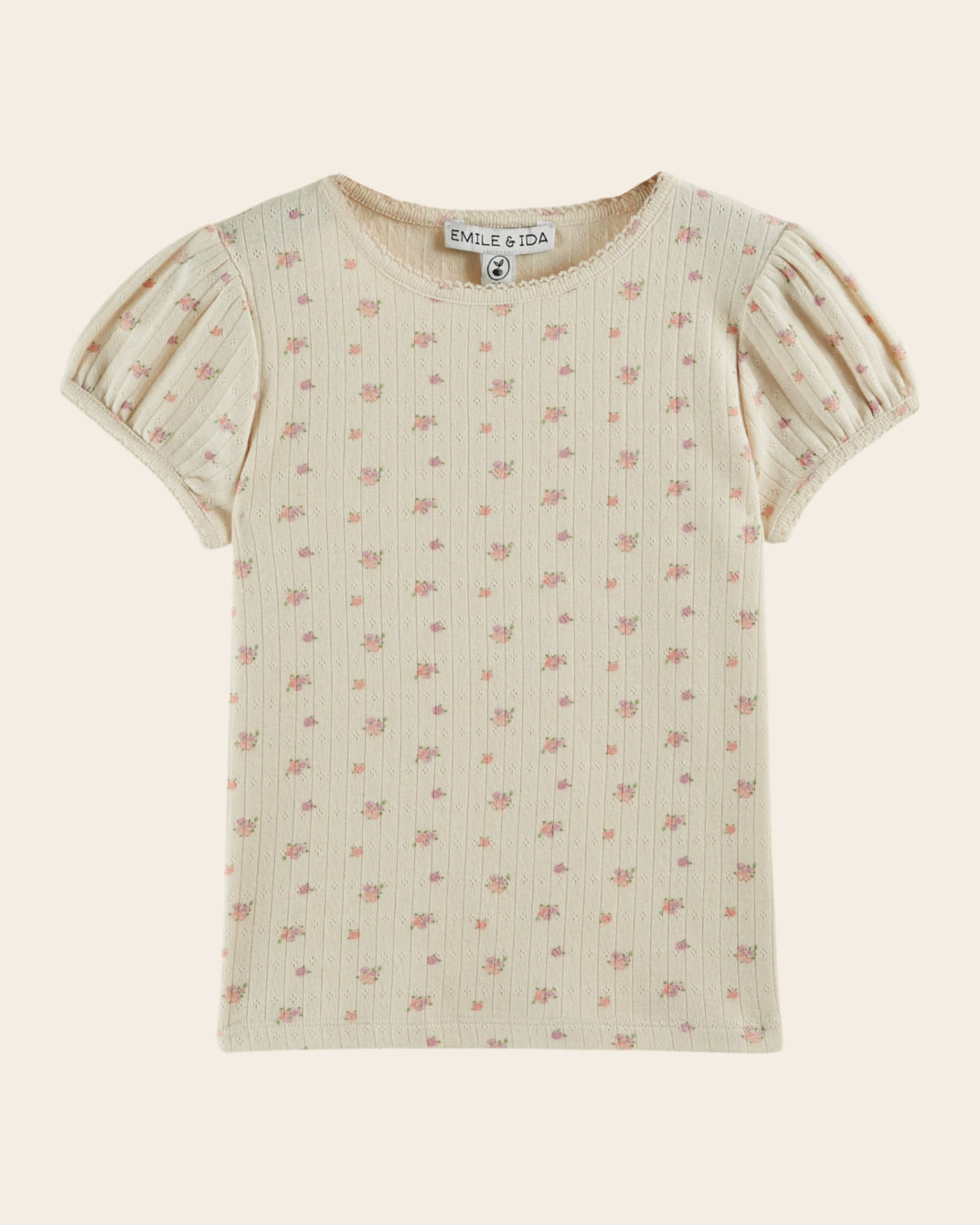 T-shirt - Pointelle modal fleuri crème