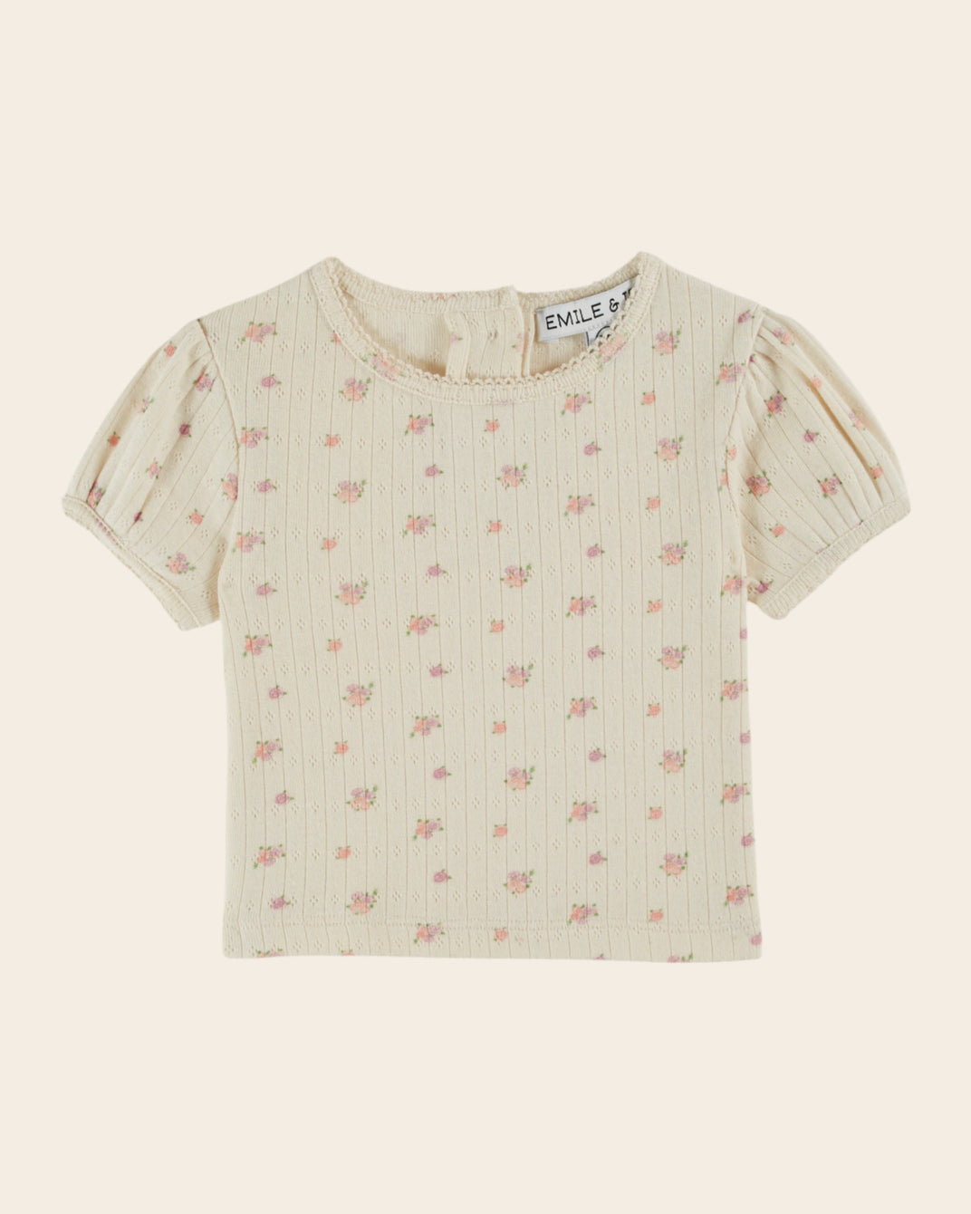 T-shirt - Pointelle modal fleuri crème