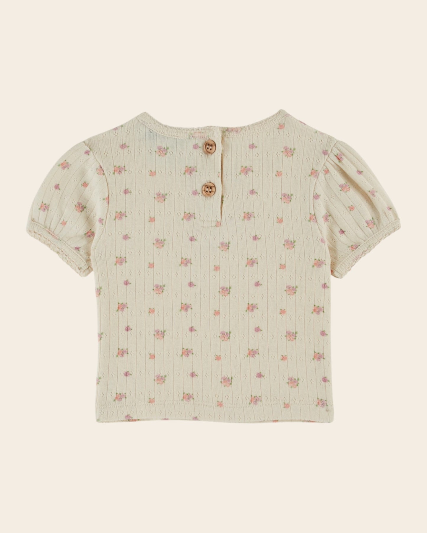 T-shirt - Pointelle modal fleuri crème