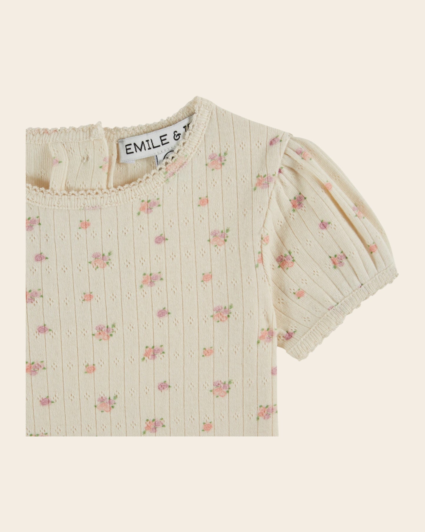 T-shirt - Pointelle modal fleuri crème