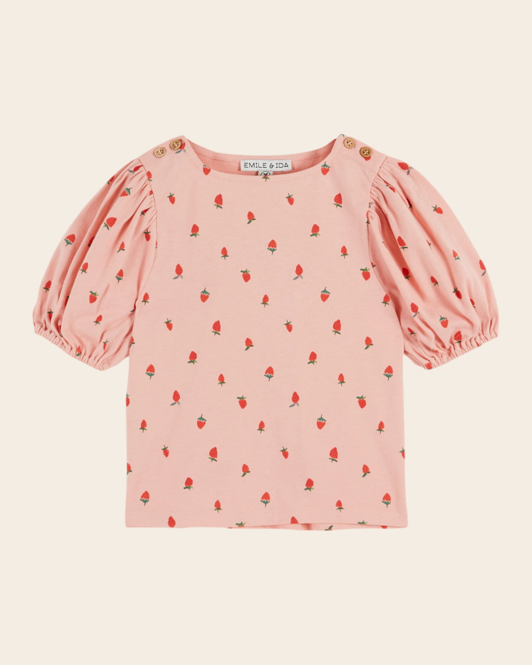 T-shirt - Manches ballons fraises rose