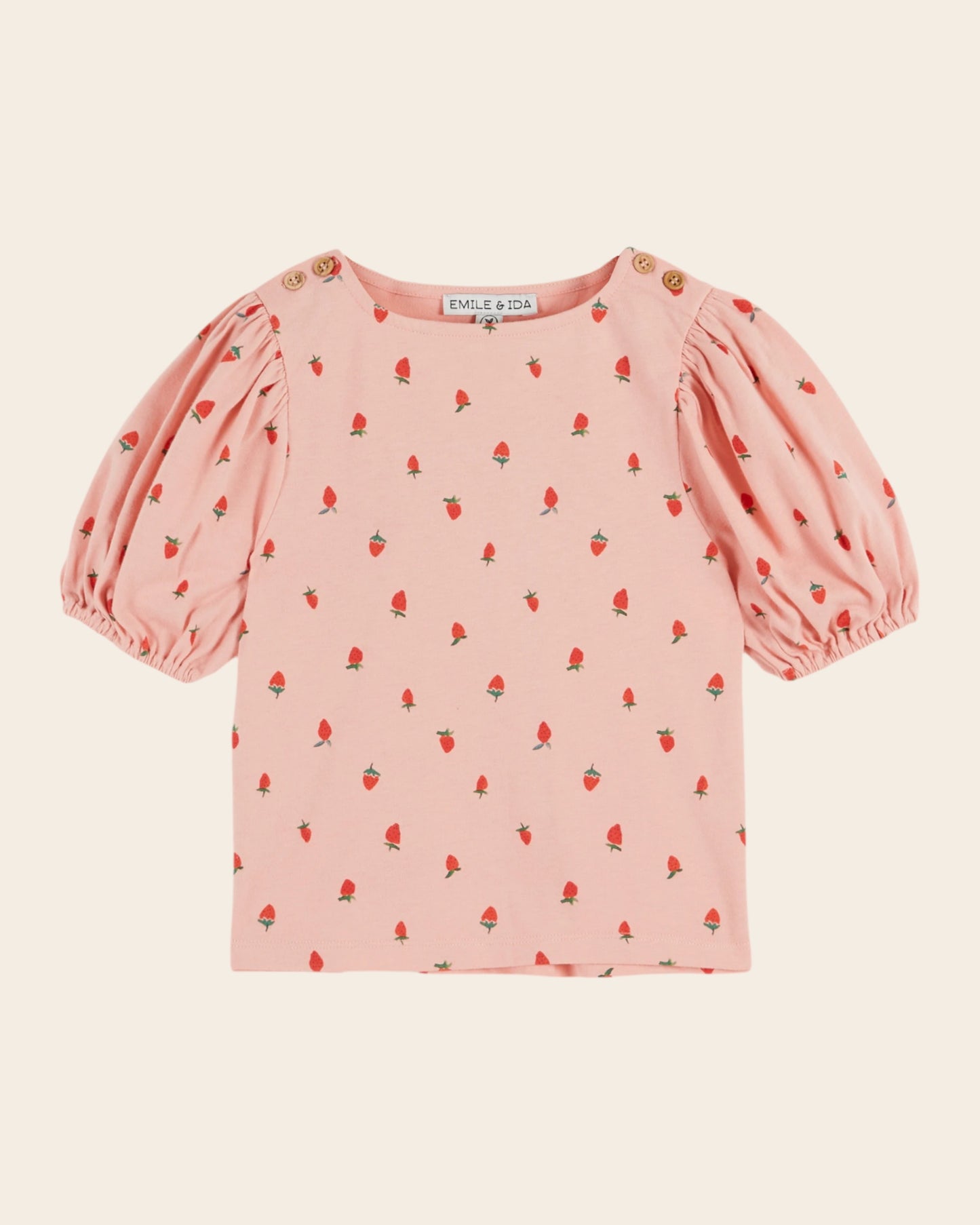 T-shirt - Manches ballons fraises rose