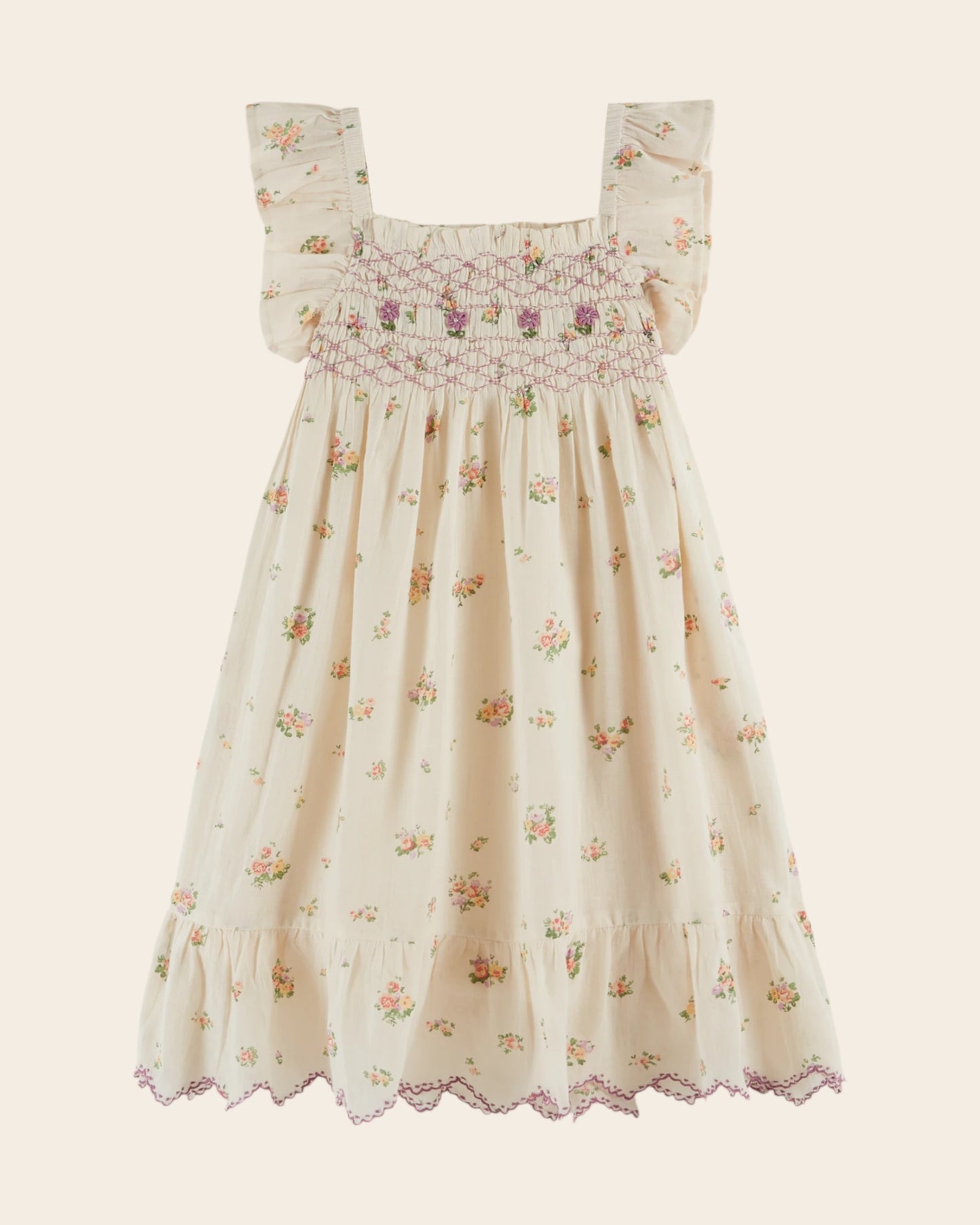 Robe - Brodé smocké fleuri althea
