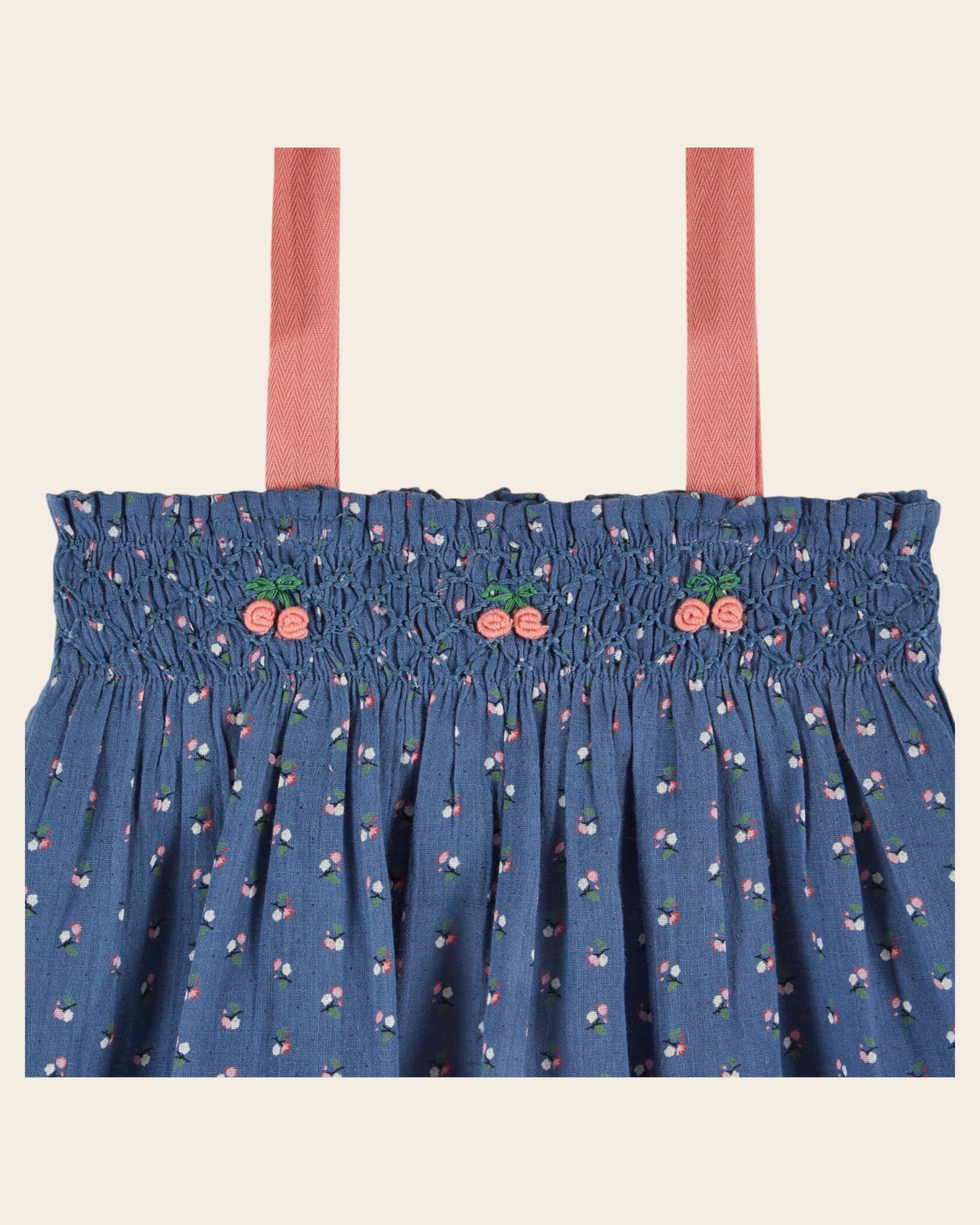 Top - Smocké brodé mini fleurs bleu