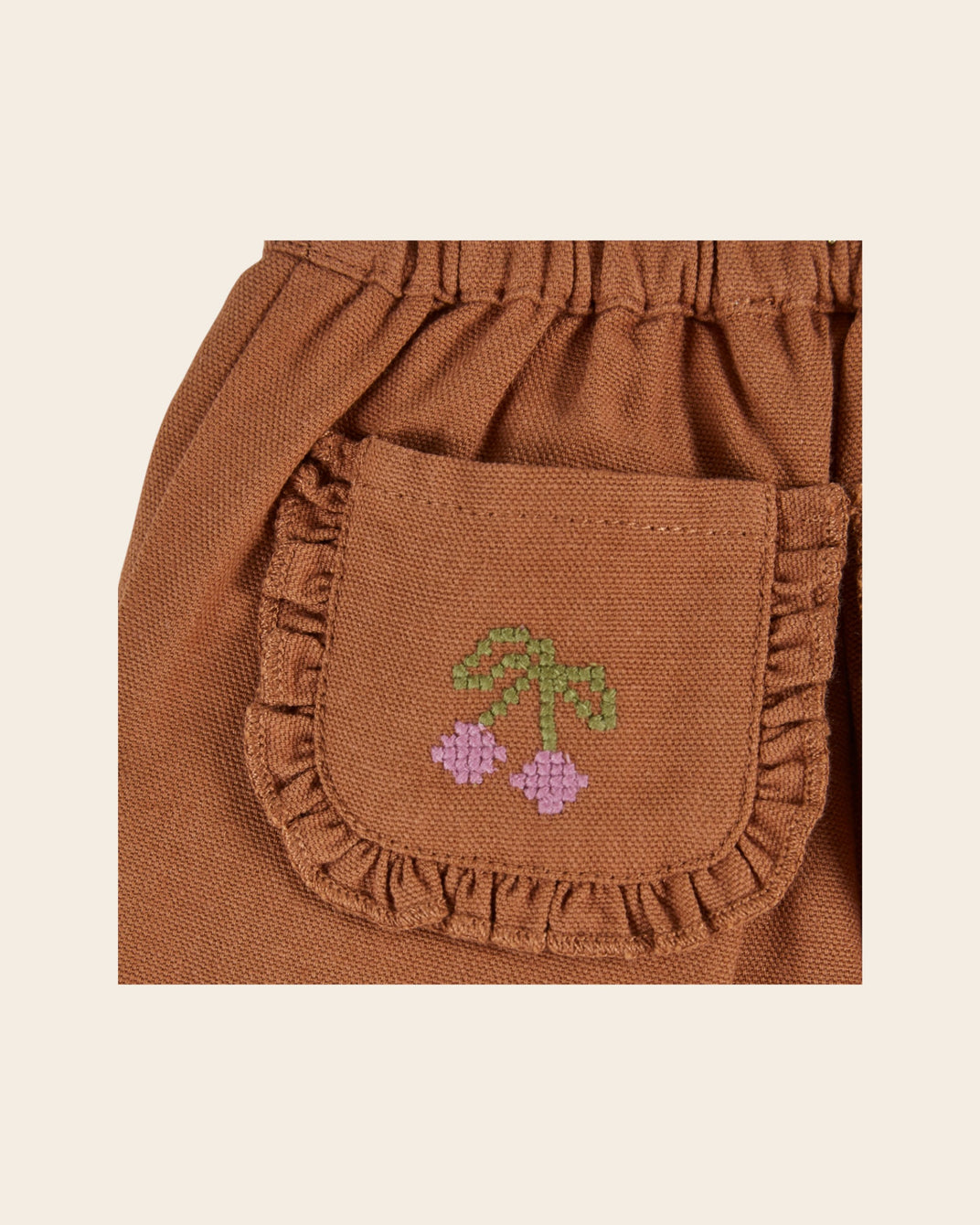 Pantalon - Brodé cerises brownie