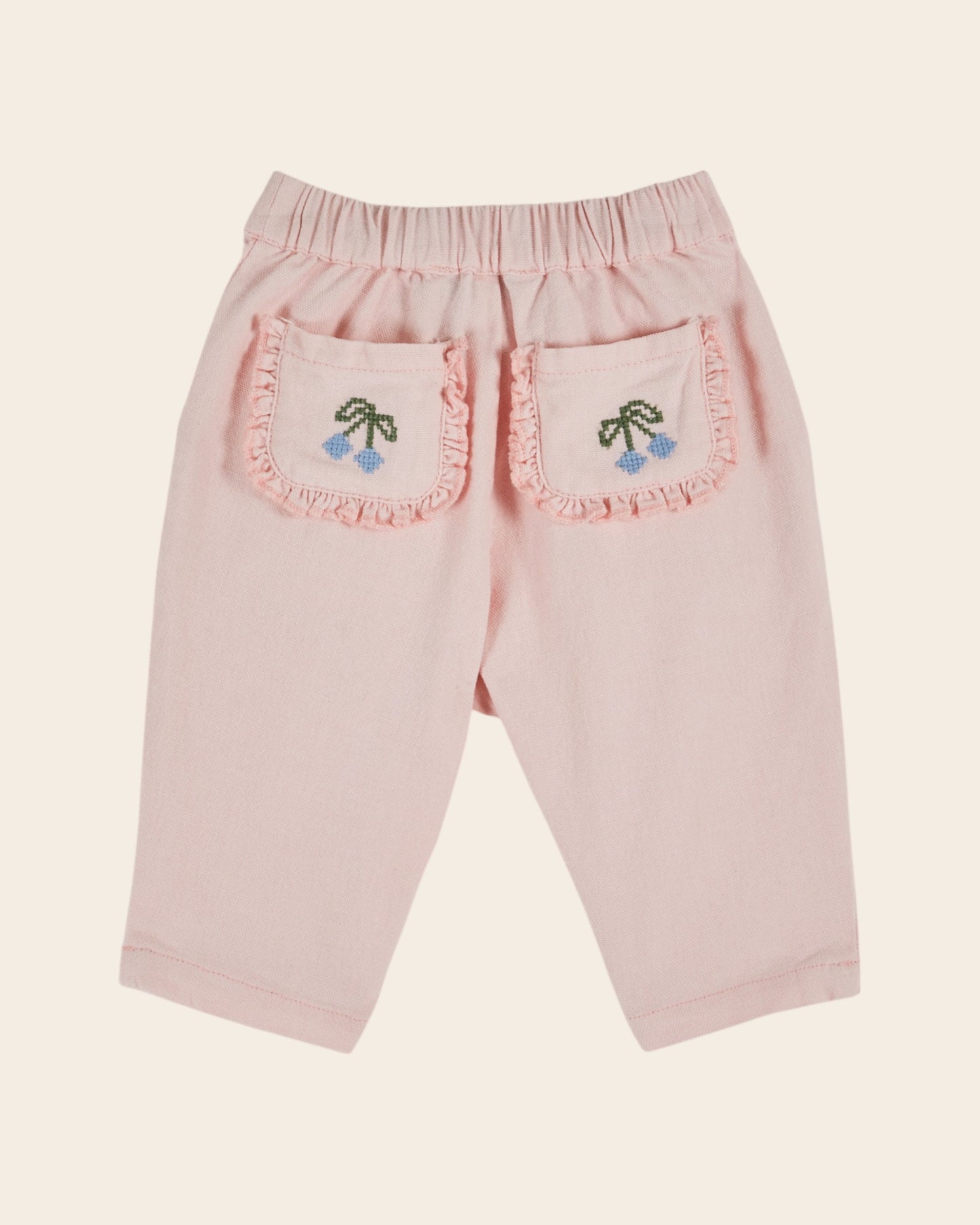 Pantalon - Brodé cerises rose