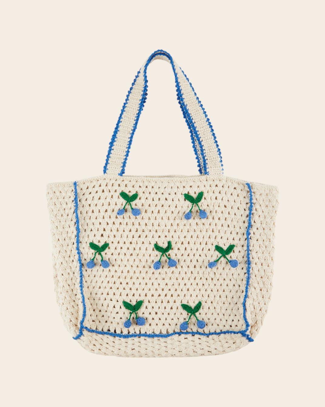 Cabas - Crochet écru cerises bleues