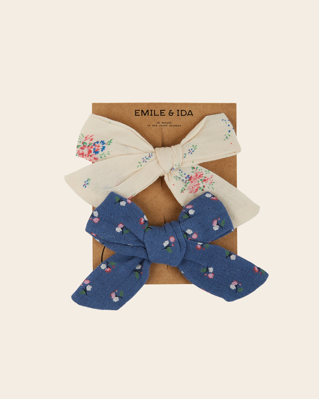 Barrettes - Noeuds écru et bleu