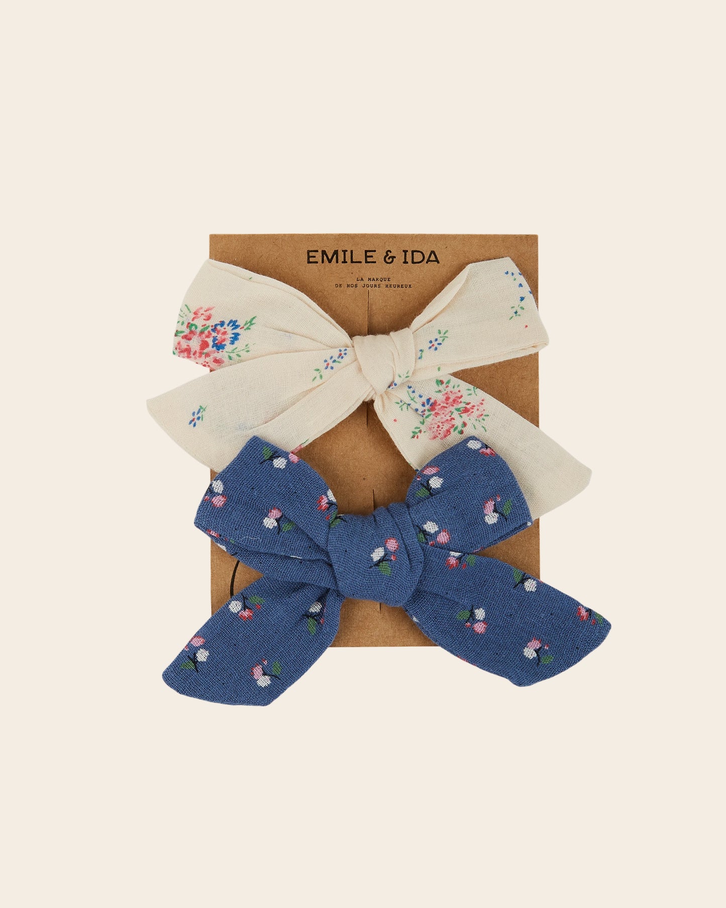 Barrettes - Noeuds écru et bleu