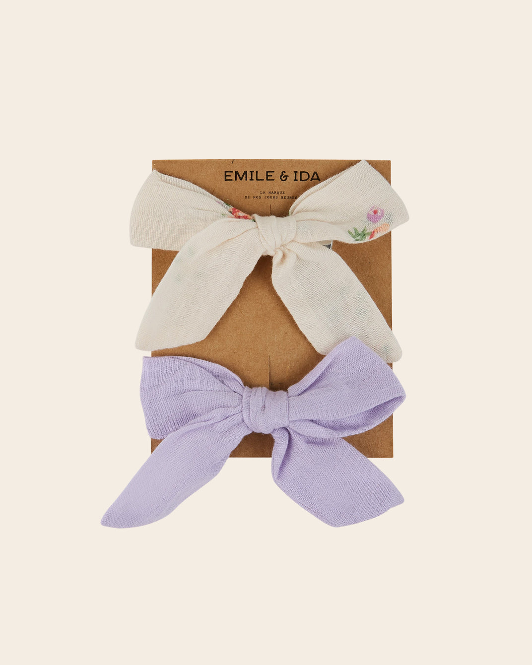 Barrettes - Noeuds écru et violet