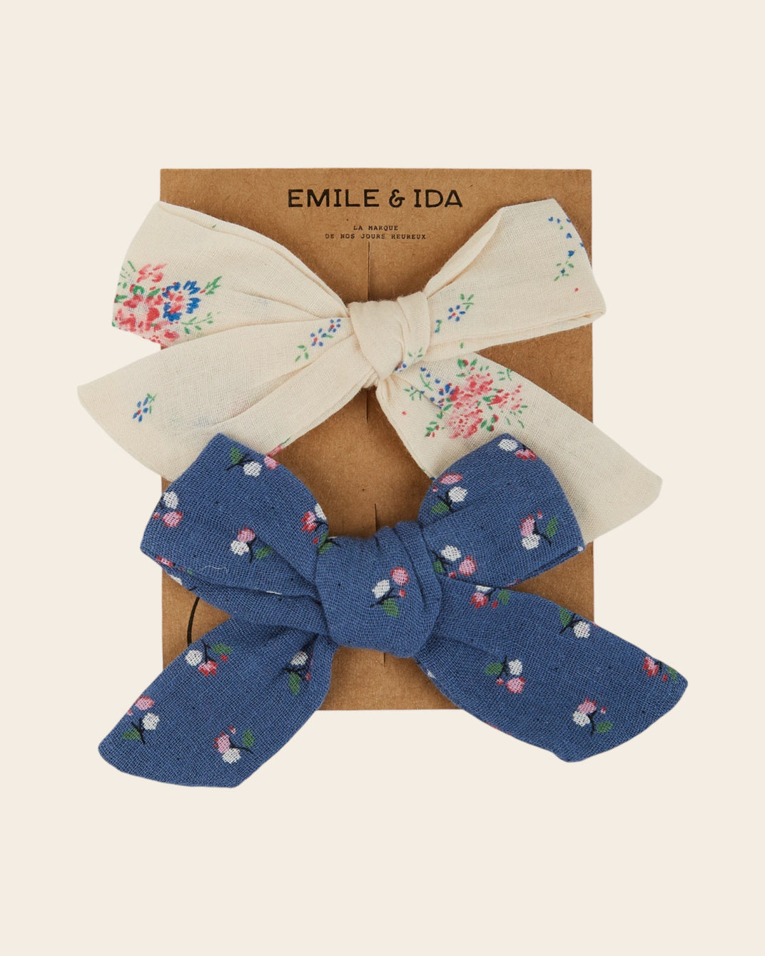 Barrettes - Noeuds écru et bleu