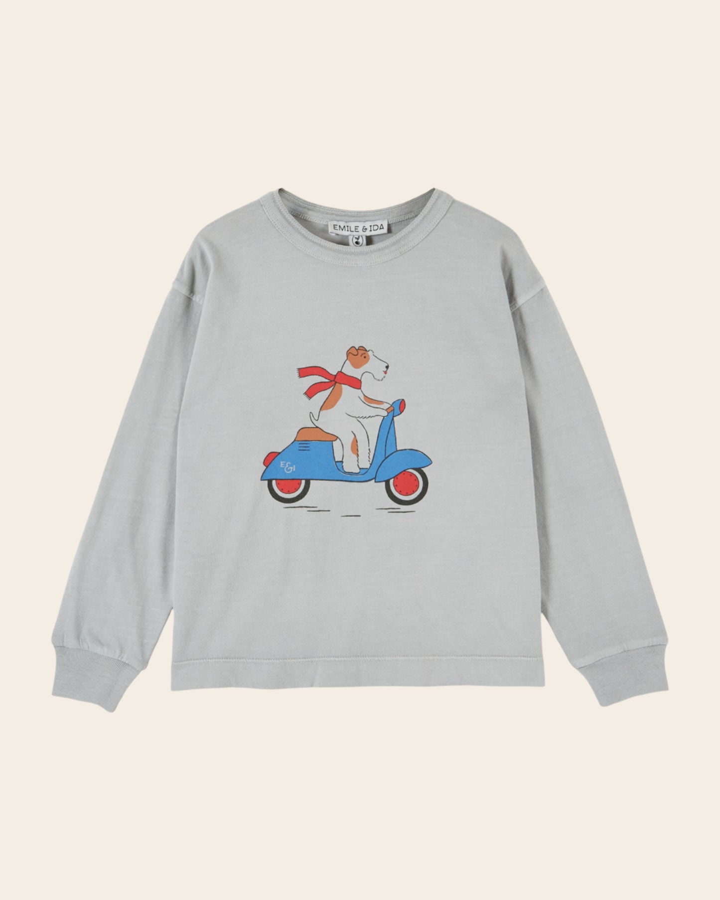 T-shirt manches longues - Chien scooter gris