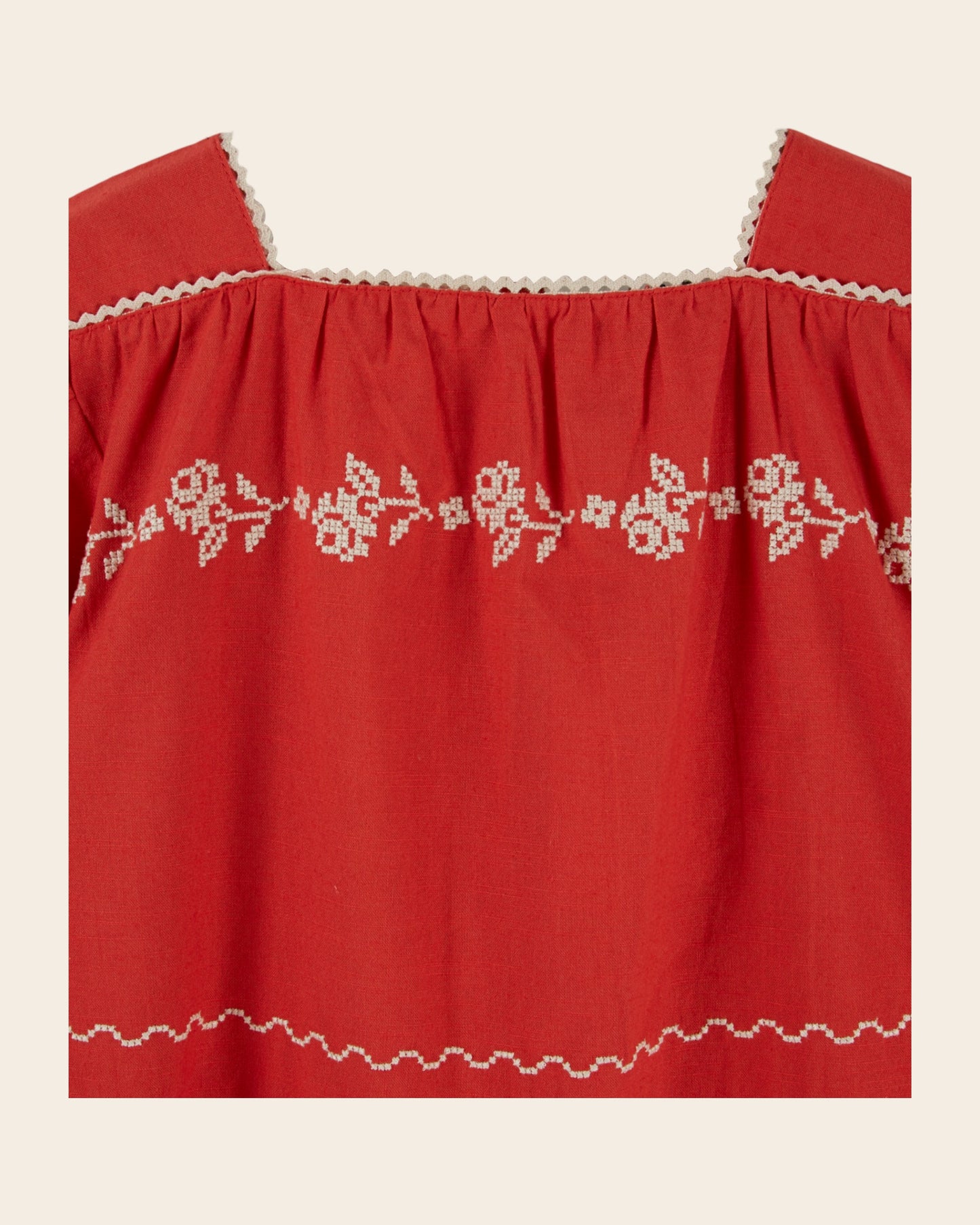 Blouse - Col carré rouge
