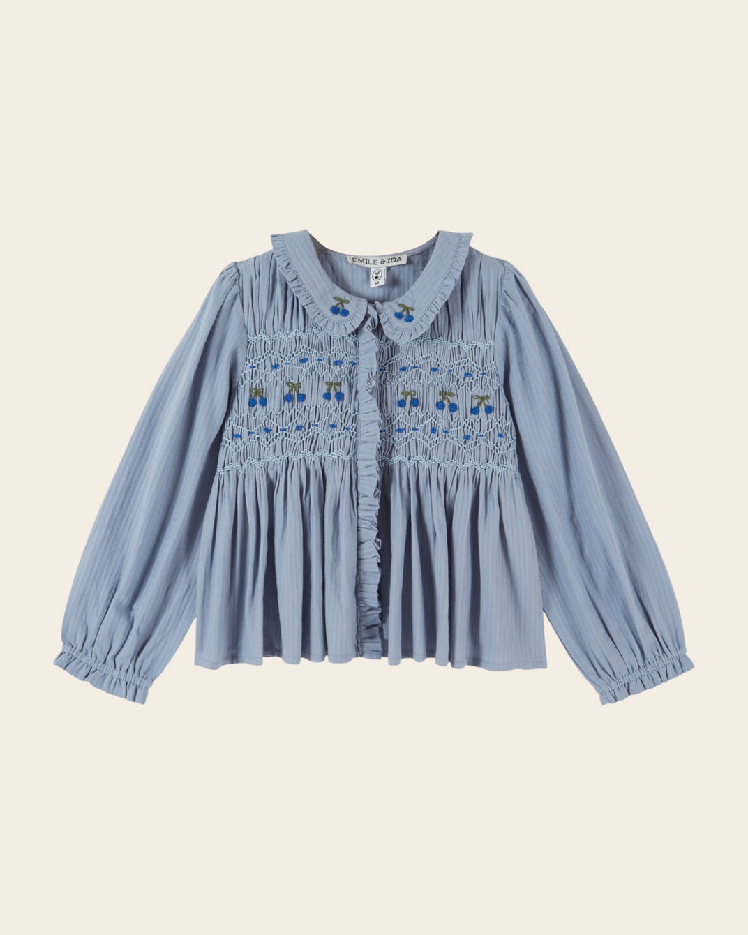 Blouse - Smockée cerises bleues