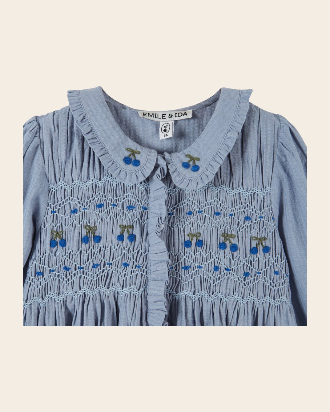 Blouse - Smockée cerises bleues
