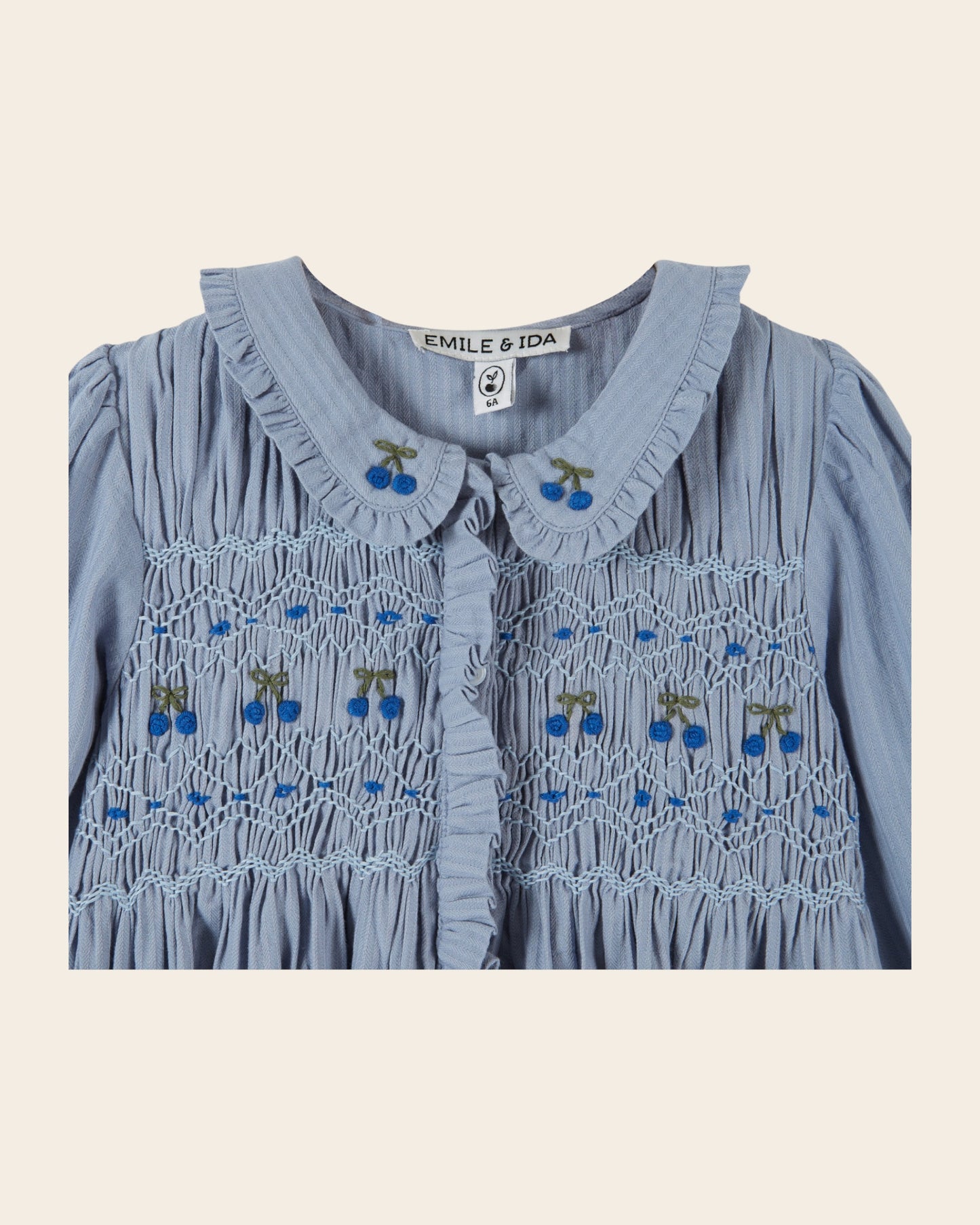 Blouse - Smockée cerises bleues