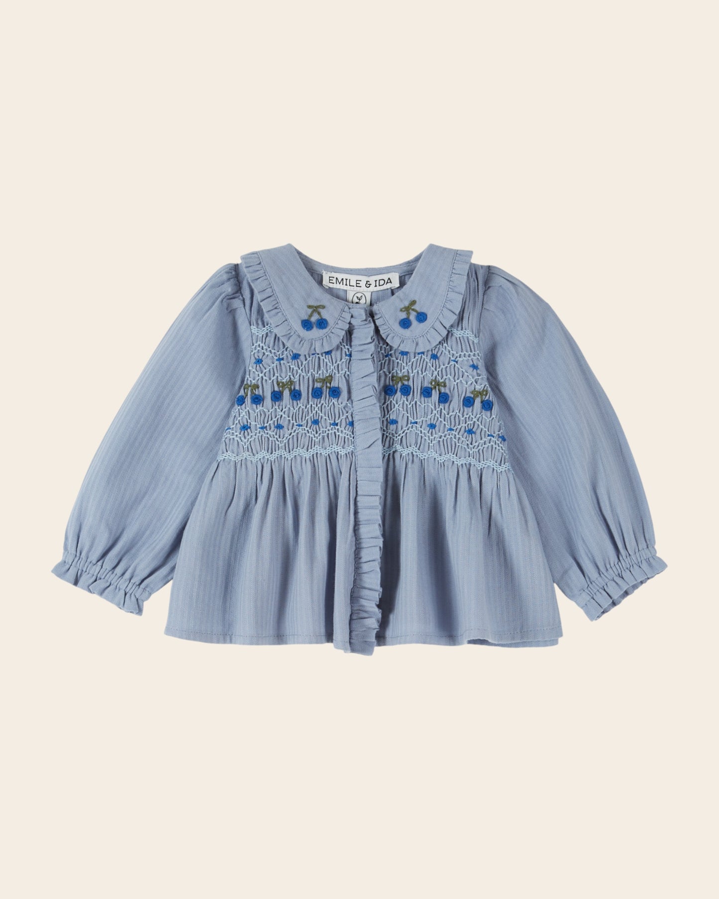 Blouse - Smockée cerises bleues