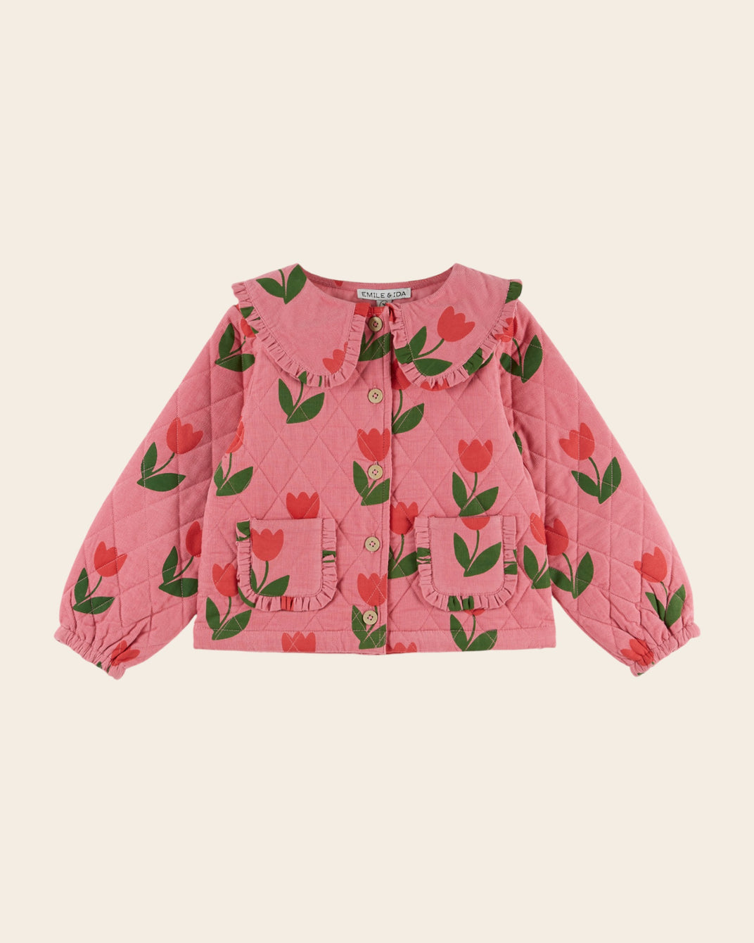 Veste matelassée - Tulipes velours rose