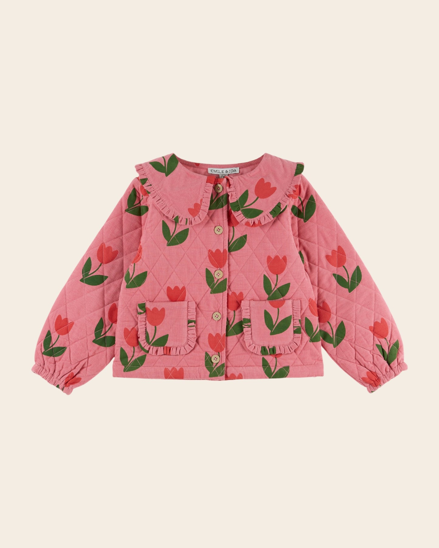 Veste matelassée - Tulipes velours rose