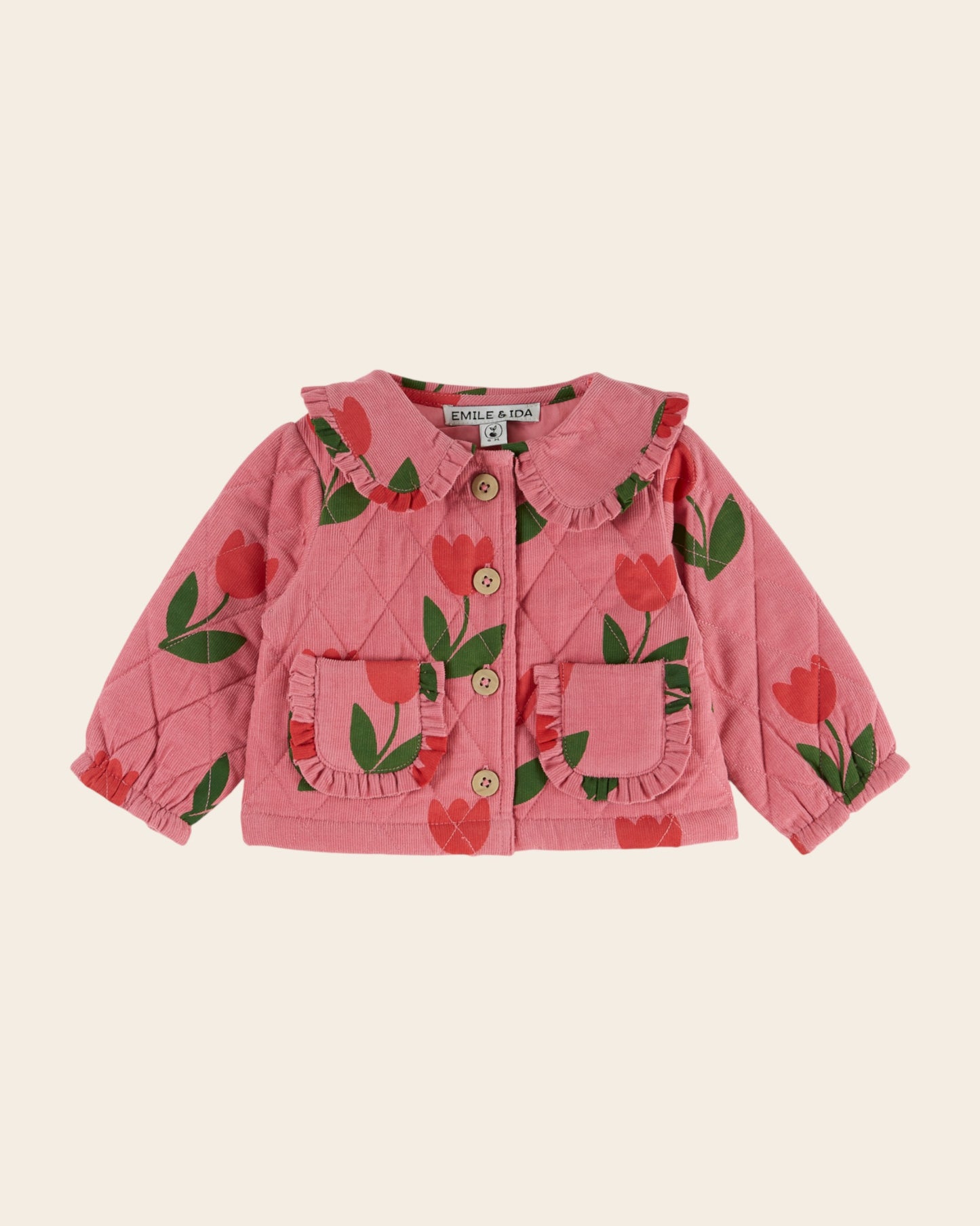 Veste matelassée - Tulipes velours rose