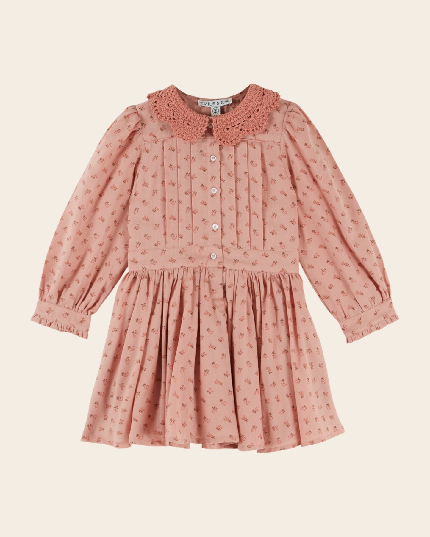 Robe - Col crochet fleuri rose