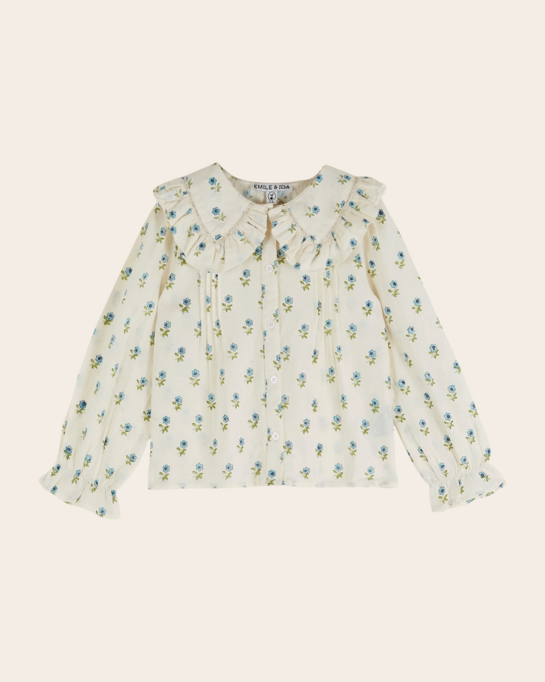 Blouse - Grand col fleuri écru