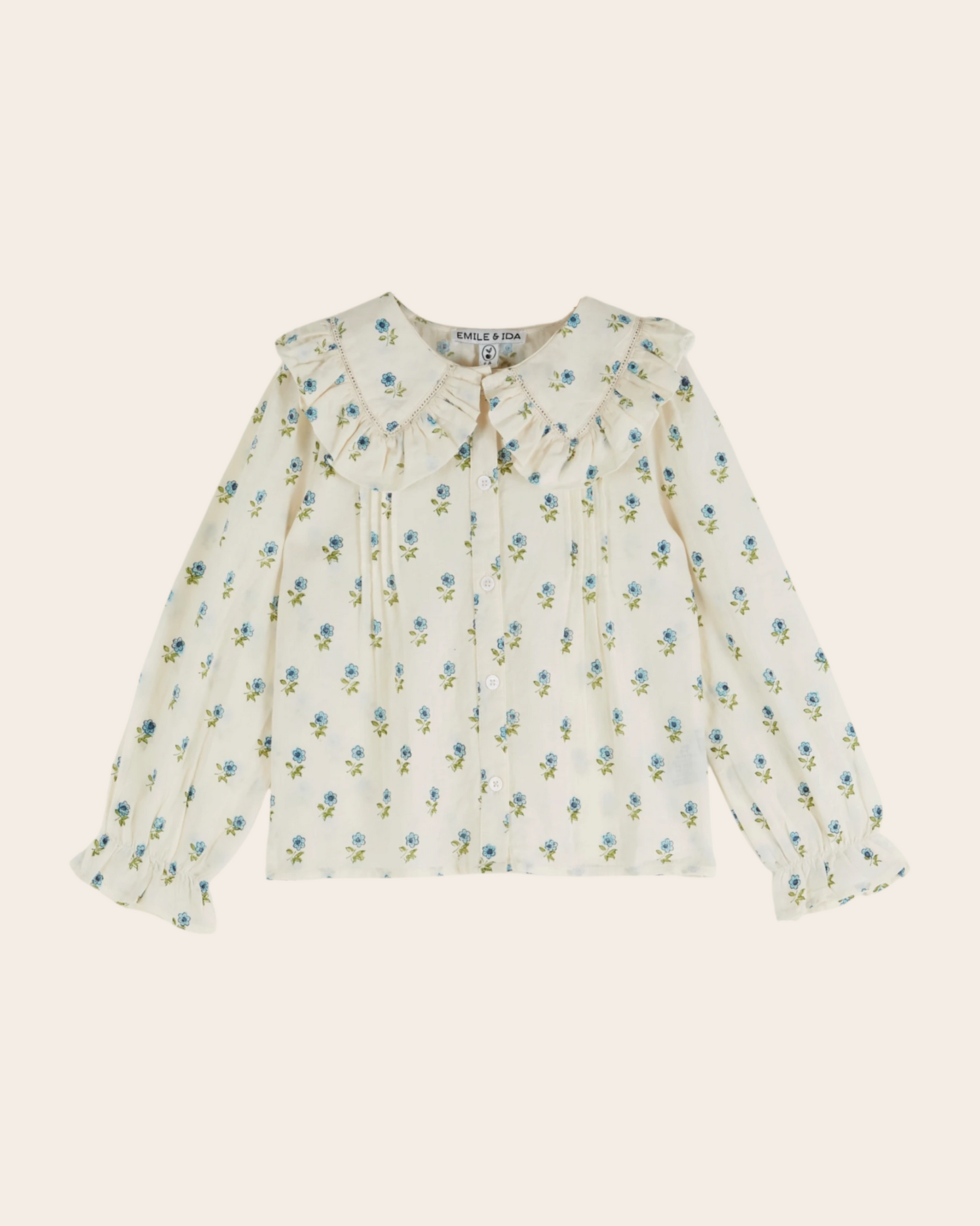 Blouse - Grand col fleuri écru