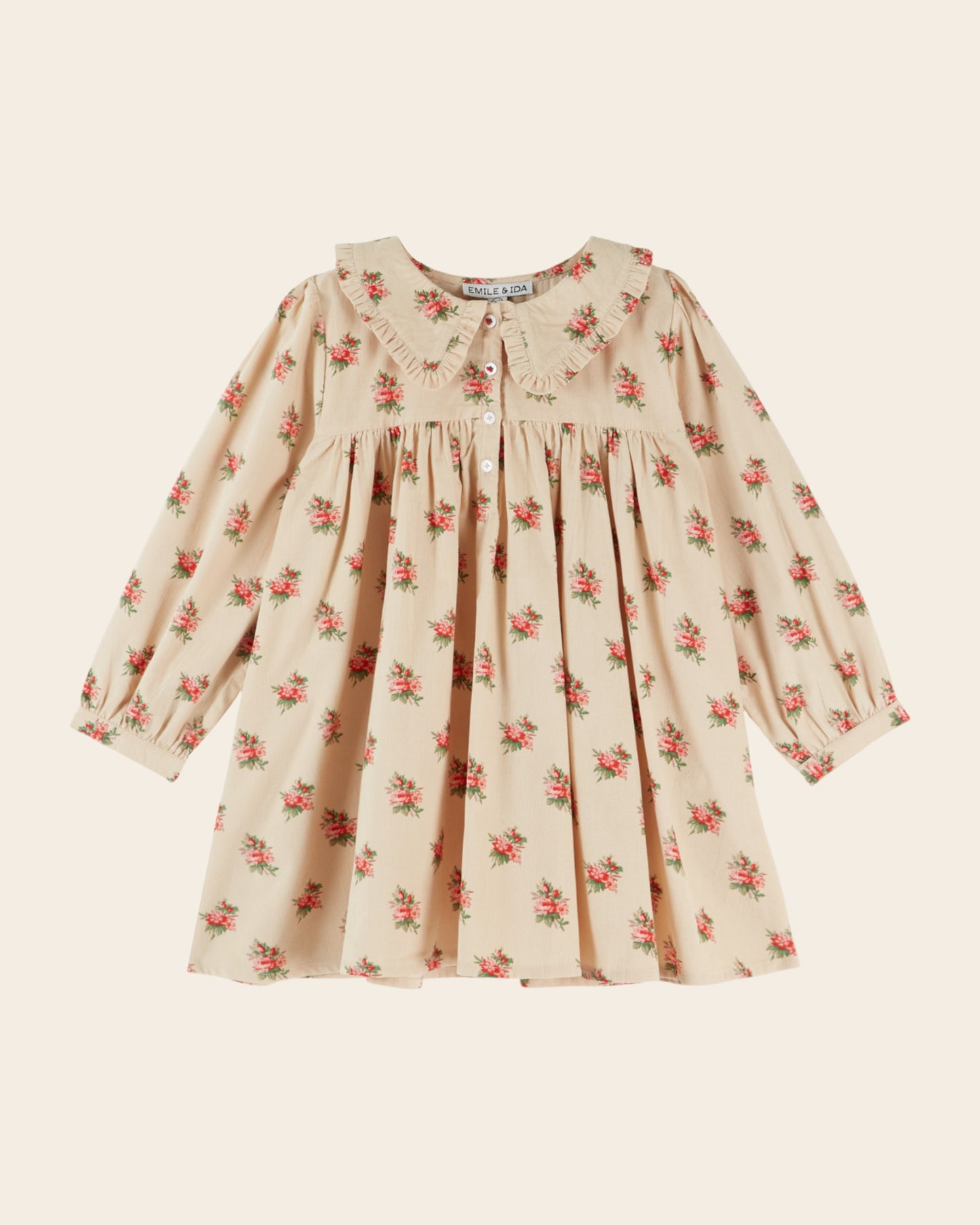 Robe ample - Velours fleuri beige