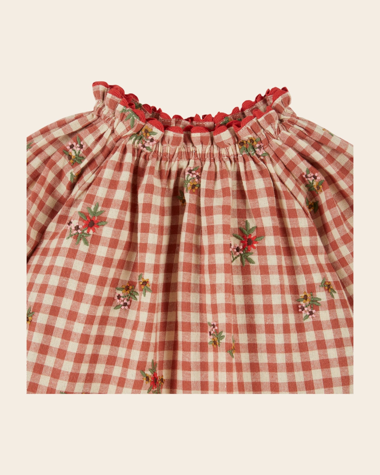 Blouse - Brodée vichy terracotta