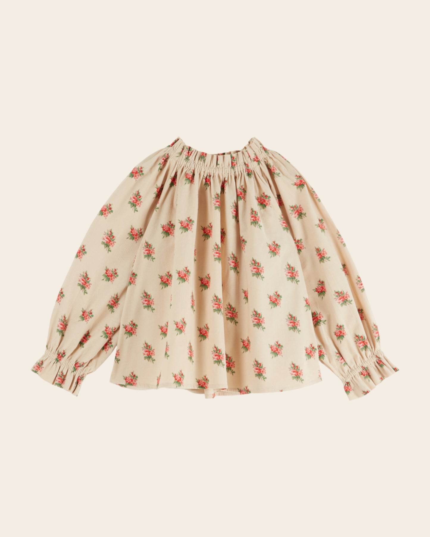 Blouse - Velours beige fleuri