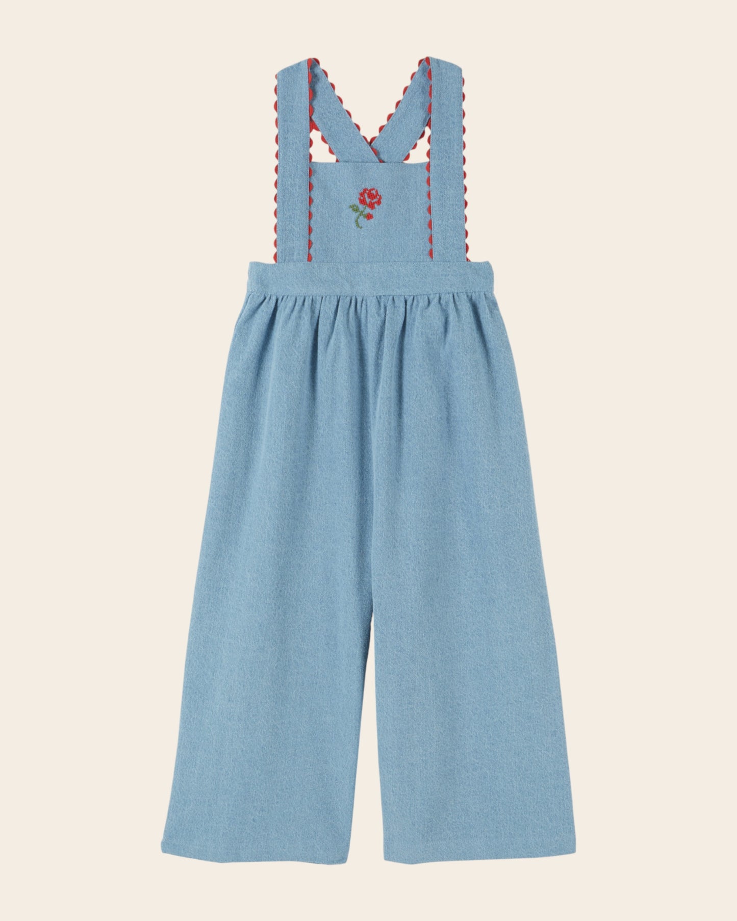 Salopette - Fleur brodée denim light