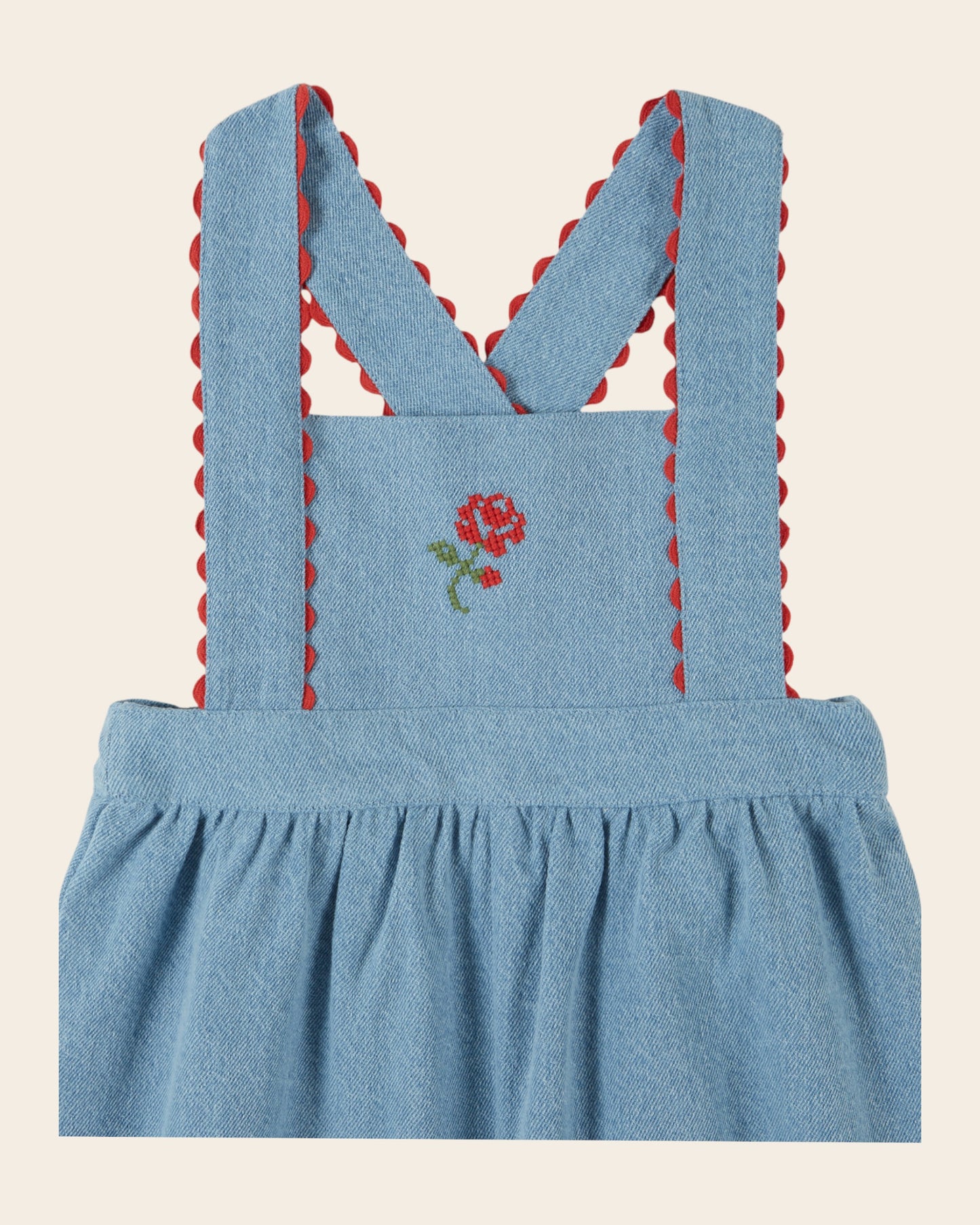 Salopette - Fleur brodée denim light