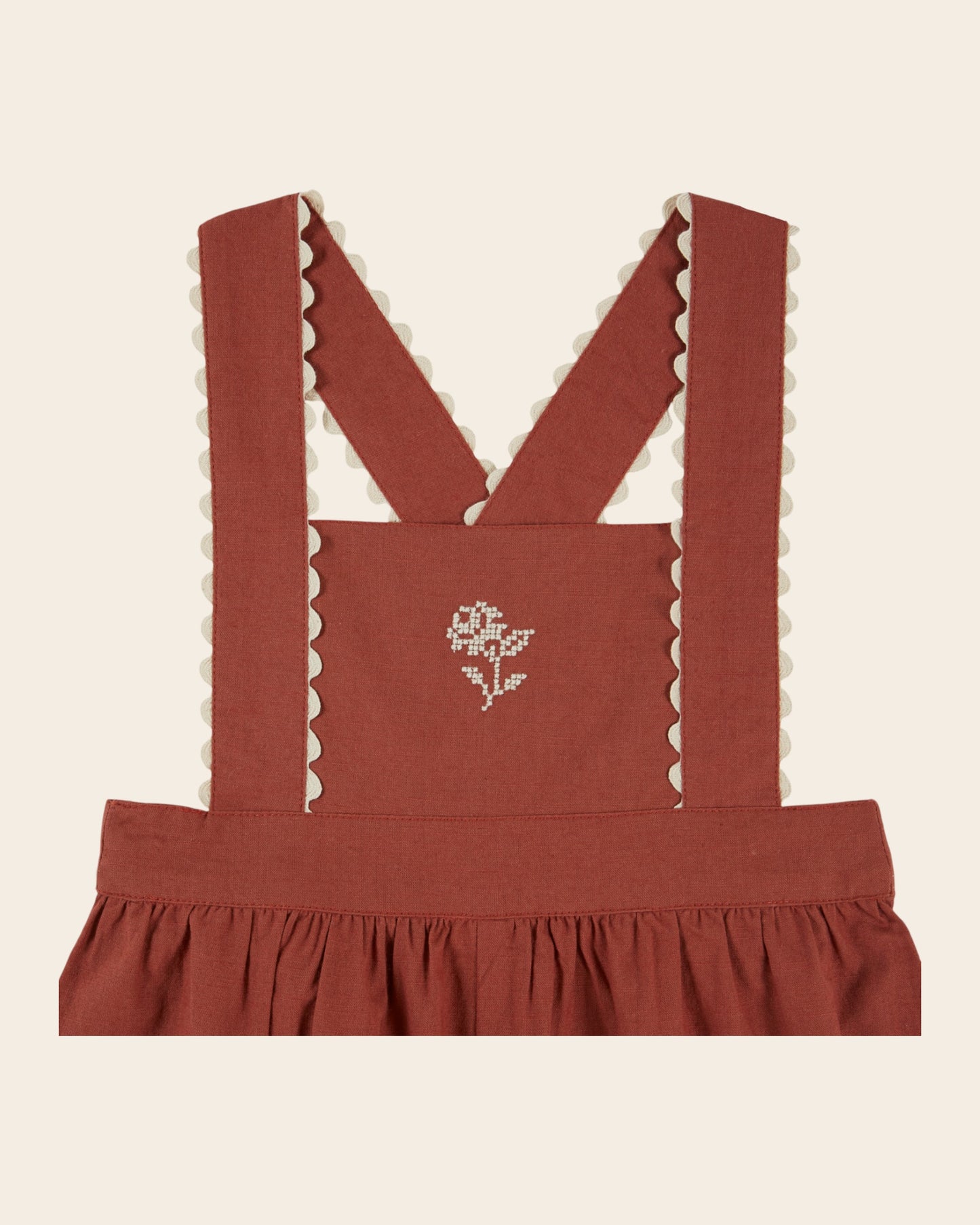 Salopette - Fleur brodée marron