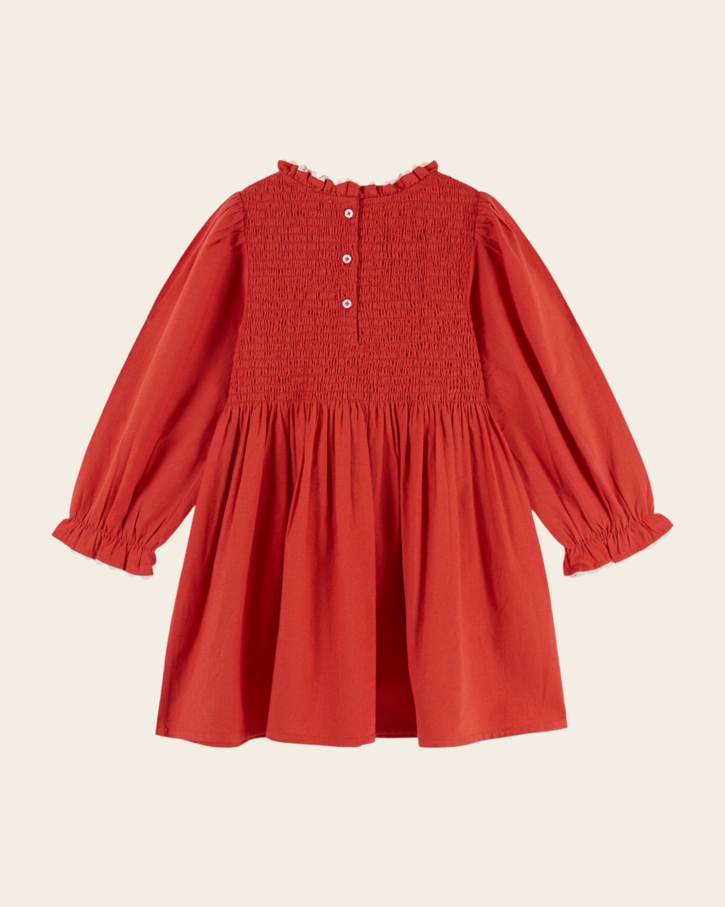 Robe - Smockée brodée rouge
