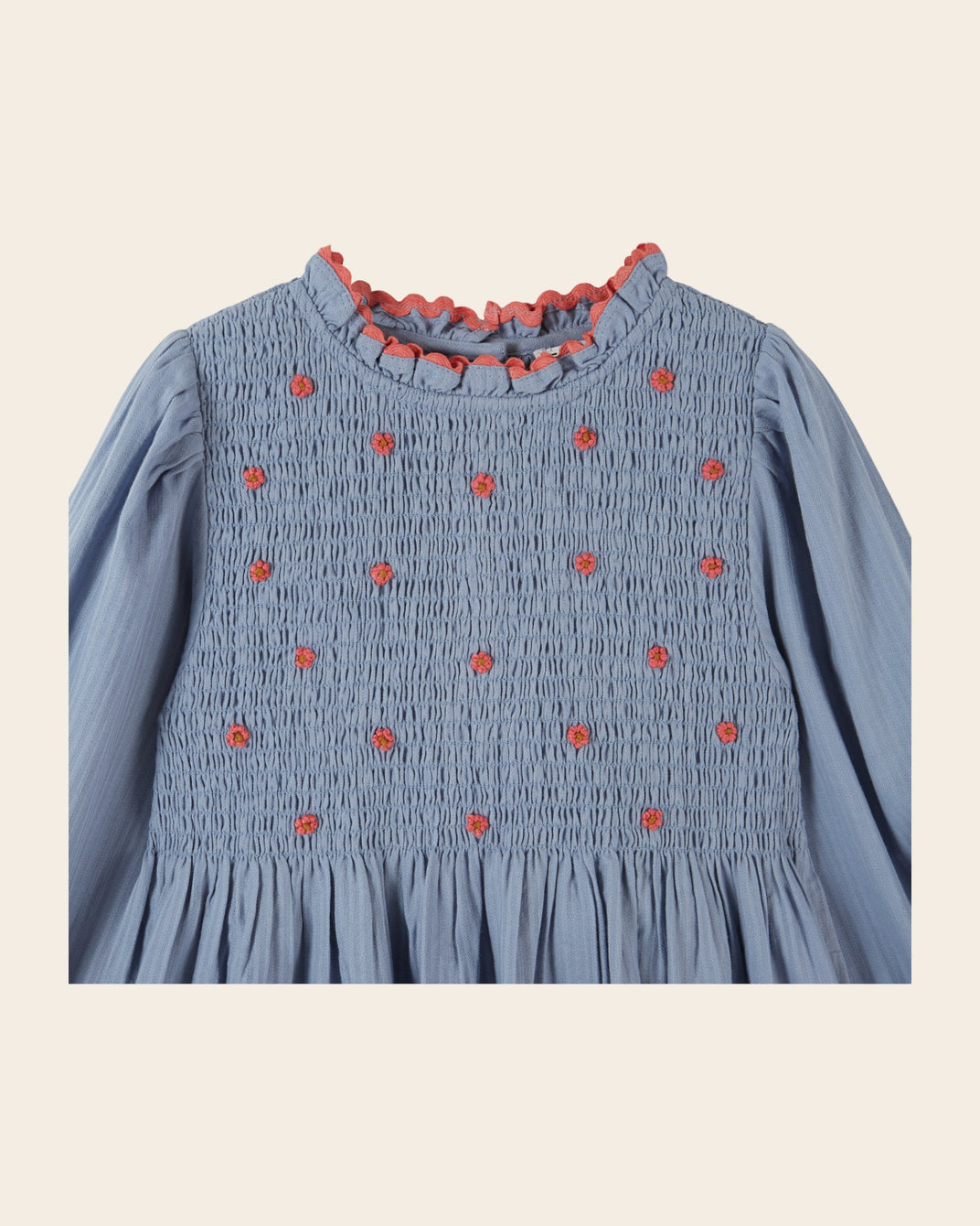 Robe - Smockée brodée bleu