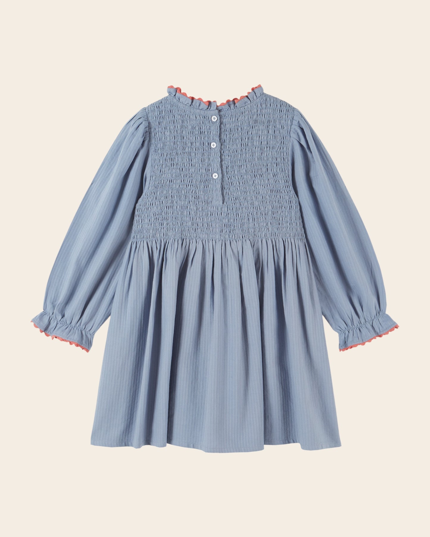 Robe - Smockée brodée bleu