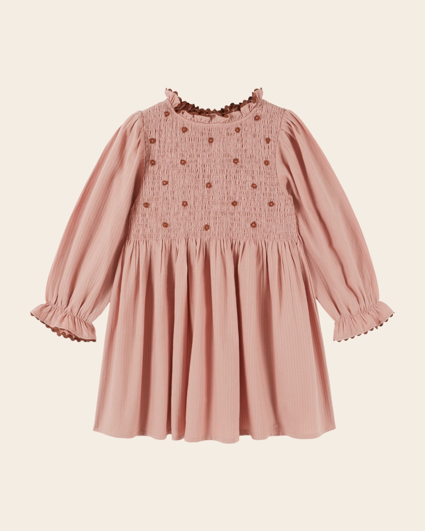 Robe - Smockée brodée rose
