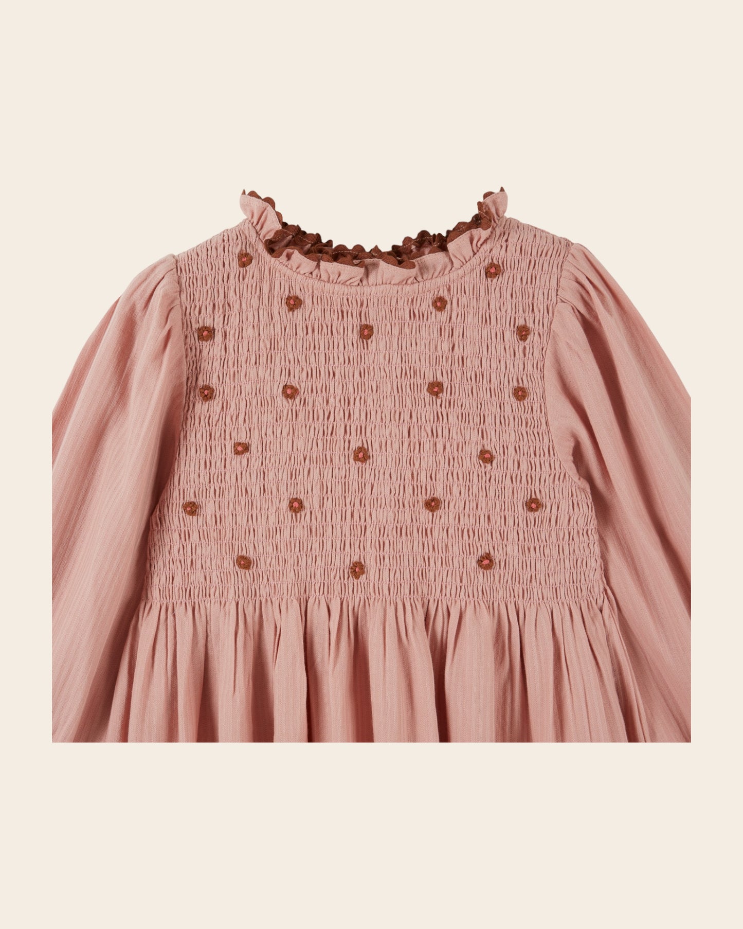 Robe - Smockée brodée rose
